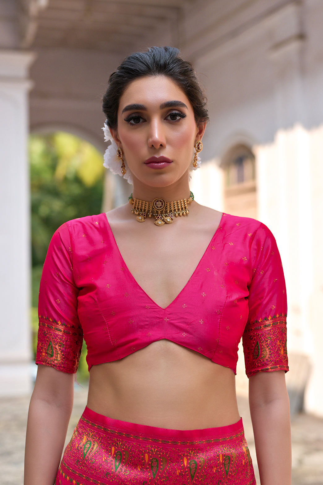 Pink Silk Saree with Thread Jal and Floral Weaves