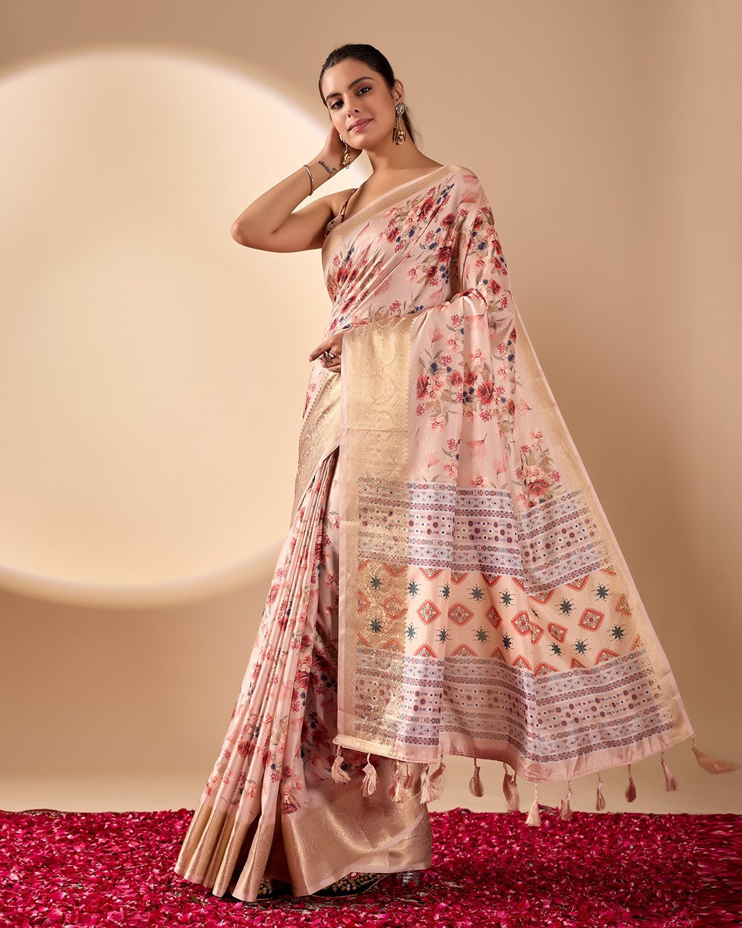 Pink Soft Lichi Silk Saree With Digital Printed Classic Elegant Saree