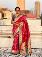 Pink Soft Silk Fabri Woven Paithani Meenakari Designer Ceremonial Saree