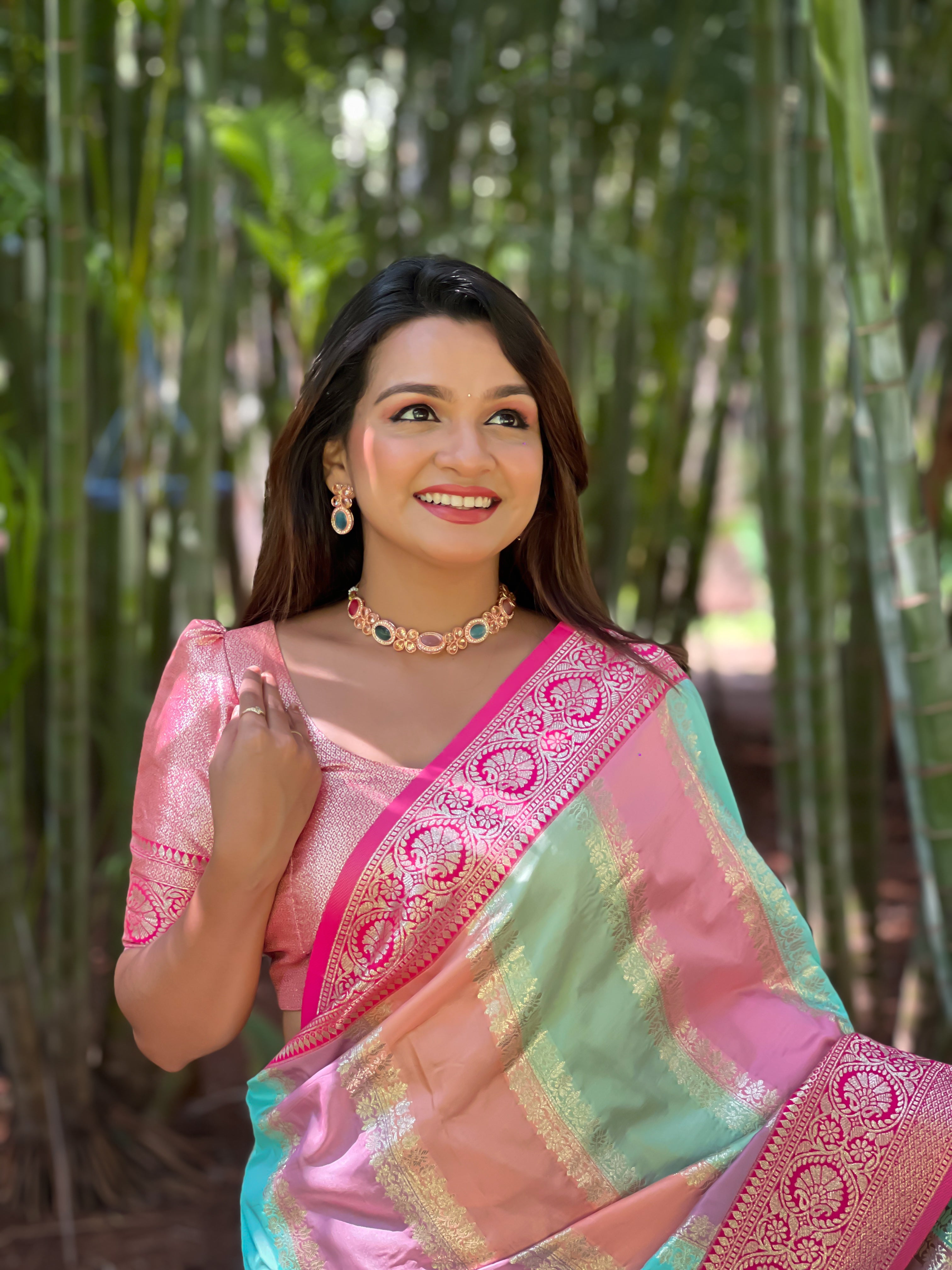 Pink Soft Silk Woven Jacquard Designer Festive Wear Traditional Saree