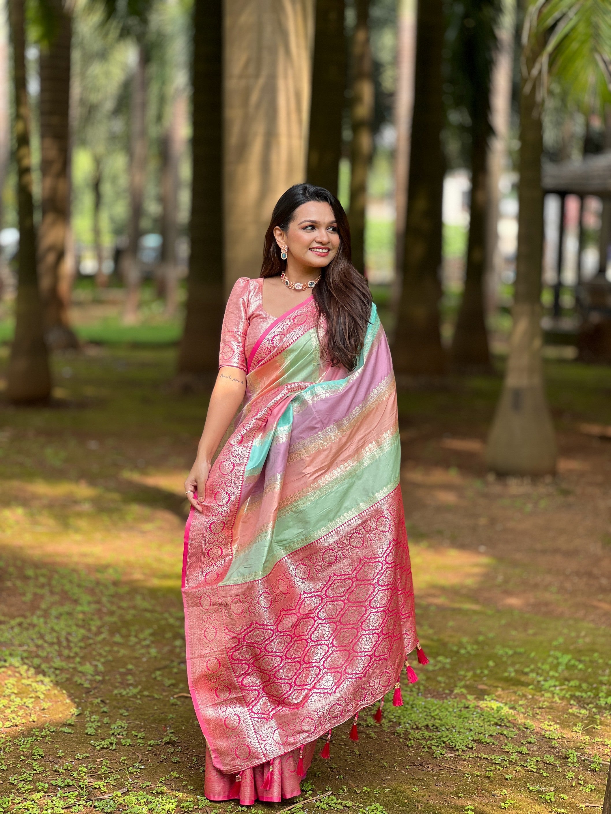 Pink Soft Silk Woven Jacquard Designer Festive Wear Traditional Saree
