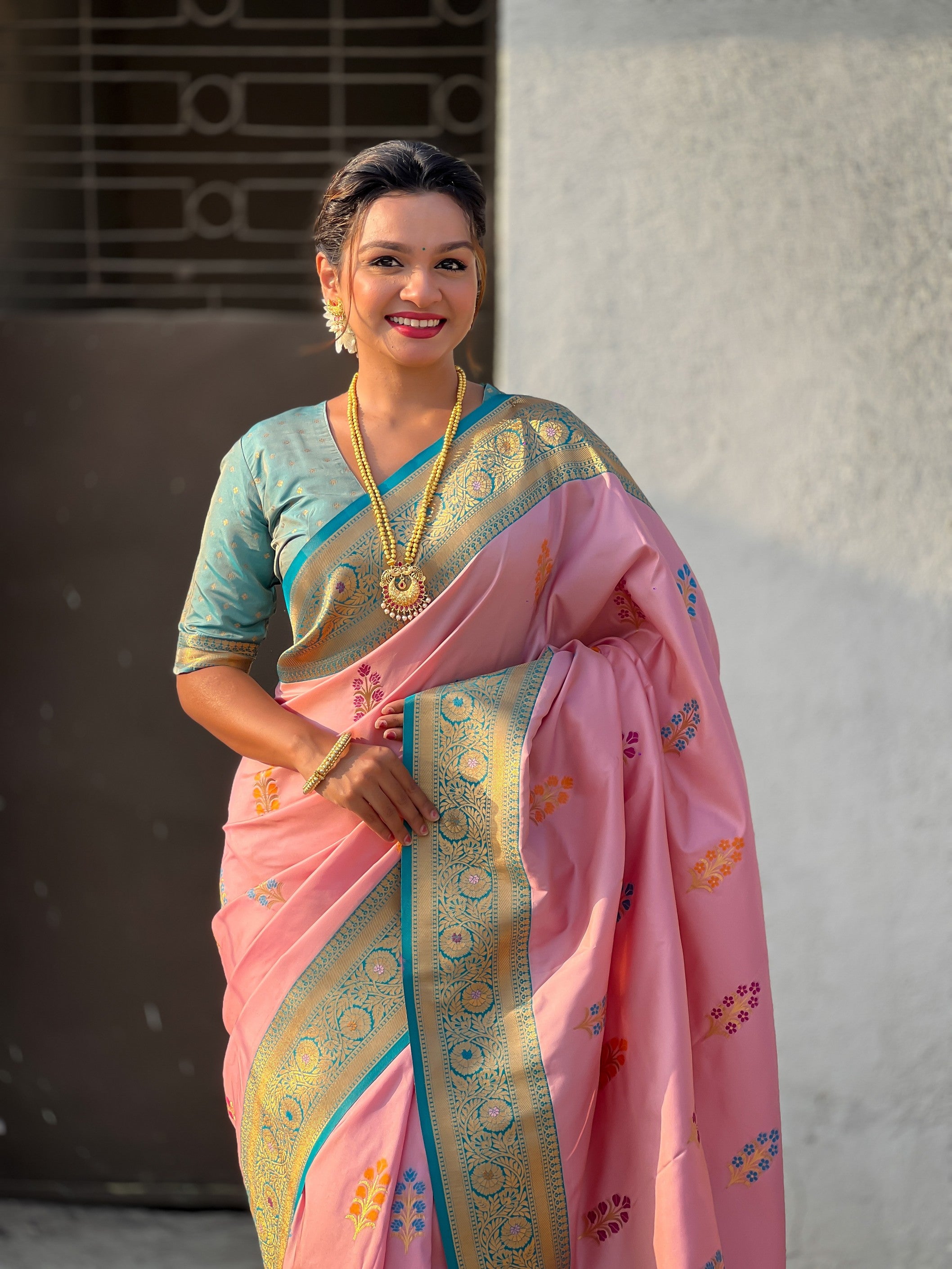 Pink Soft Silk Woven Meenakari Designer Heavy Ceremonial Saree