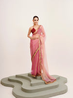 Pink Tissue Embellished Sequinned Work Fancy Saree