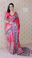 Pink Tussar Silk Woven Jari Designer With Printed Elegant Party Saree