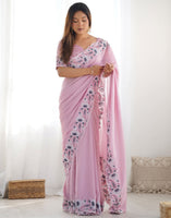 Pink Vichitra Silk Glamorous Ethnic Wedding Wear Saree