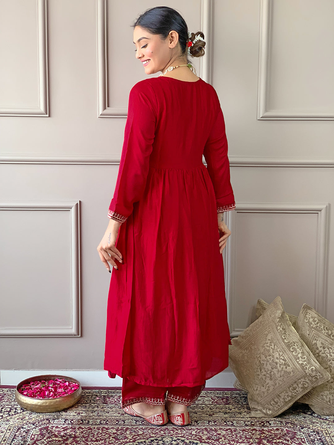 Pink Viscose Elegant Kurta Pant Set With Embroidery Work