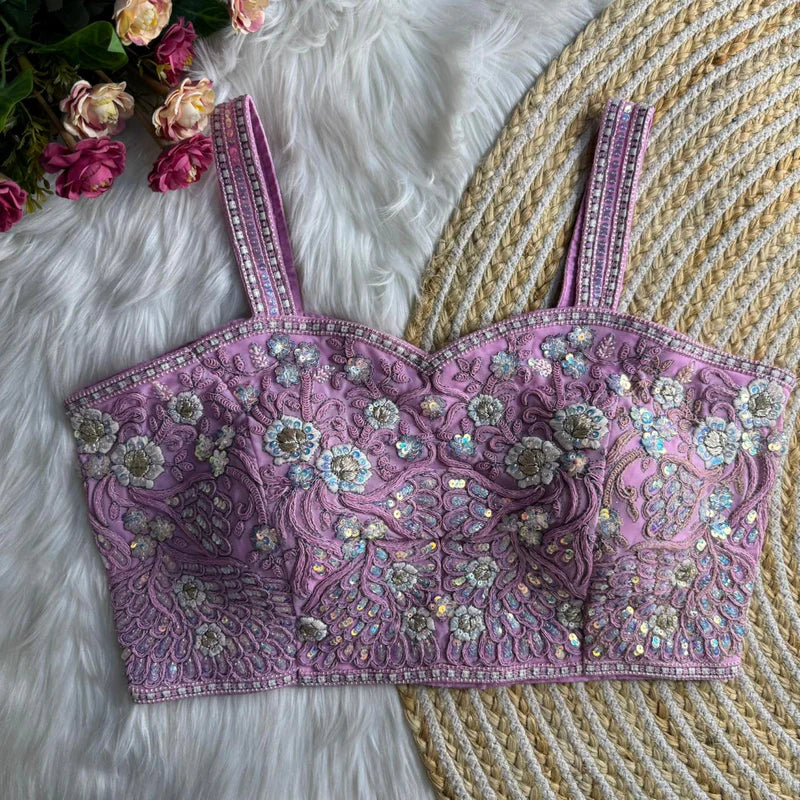 Pink Womens Spaghetti Western Designer Blouse  Fox Georgette Embroidered & Sequins Partywear