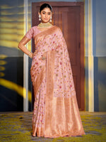Pink Woven Jacquard Designer Banarasi Silk Saree For Ethnic Indian Looks