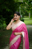 Pink Woven Kantha Designer Tussar Silk Saree With Printed Design