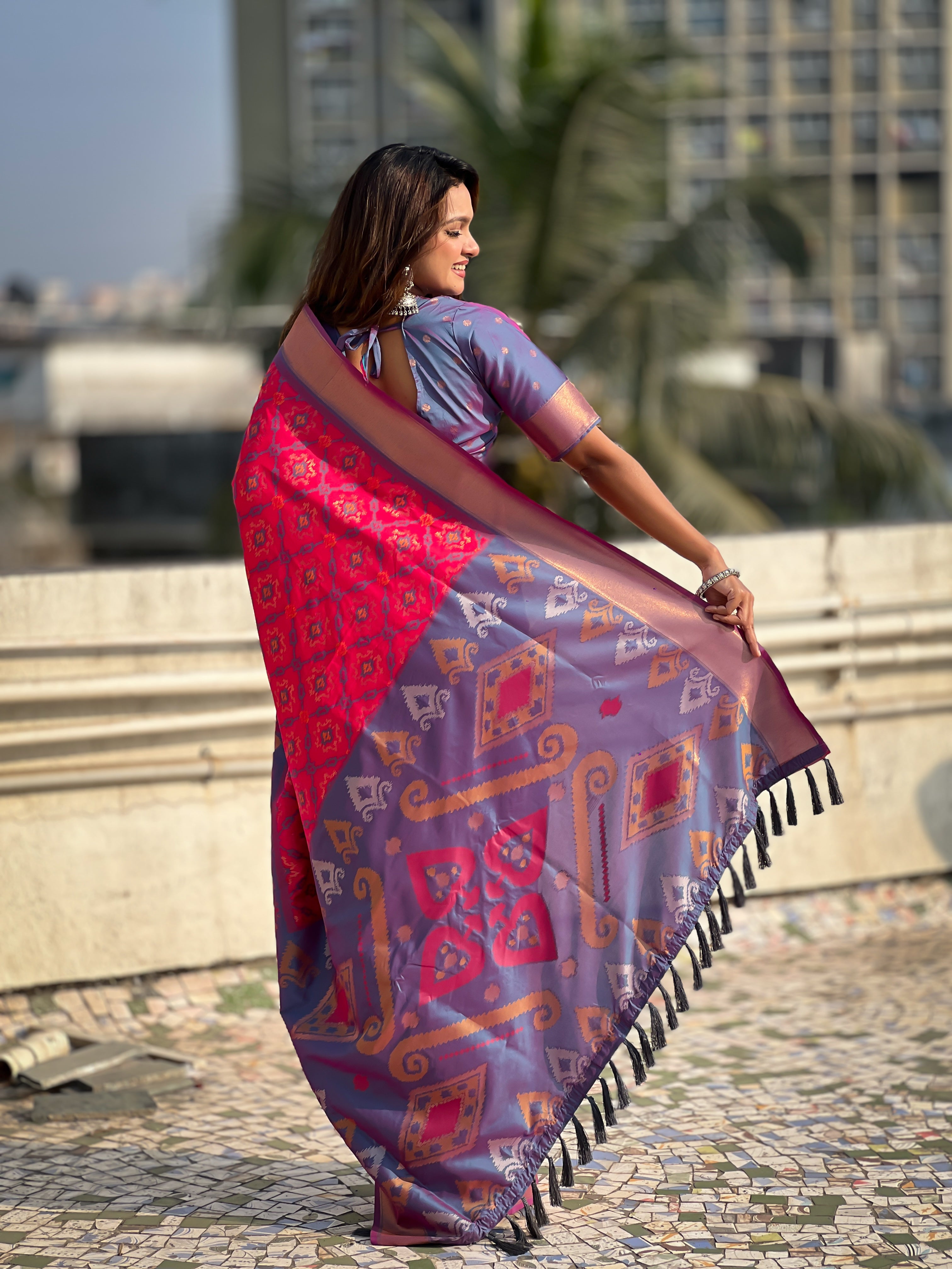 Pink Woven Meenakari Ikkat Designer Patola Silk Ceremonial Saree