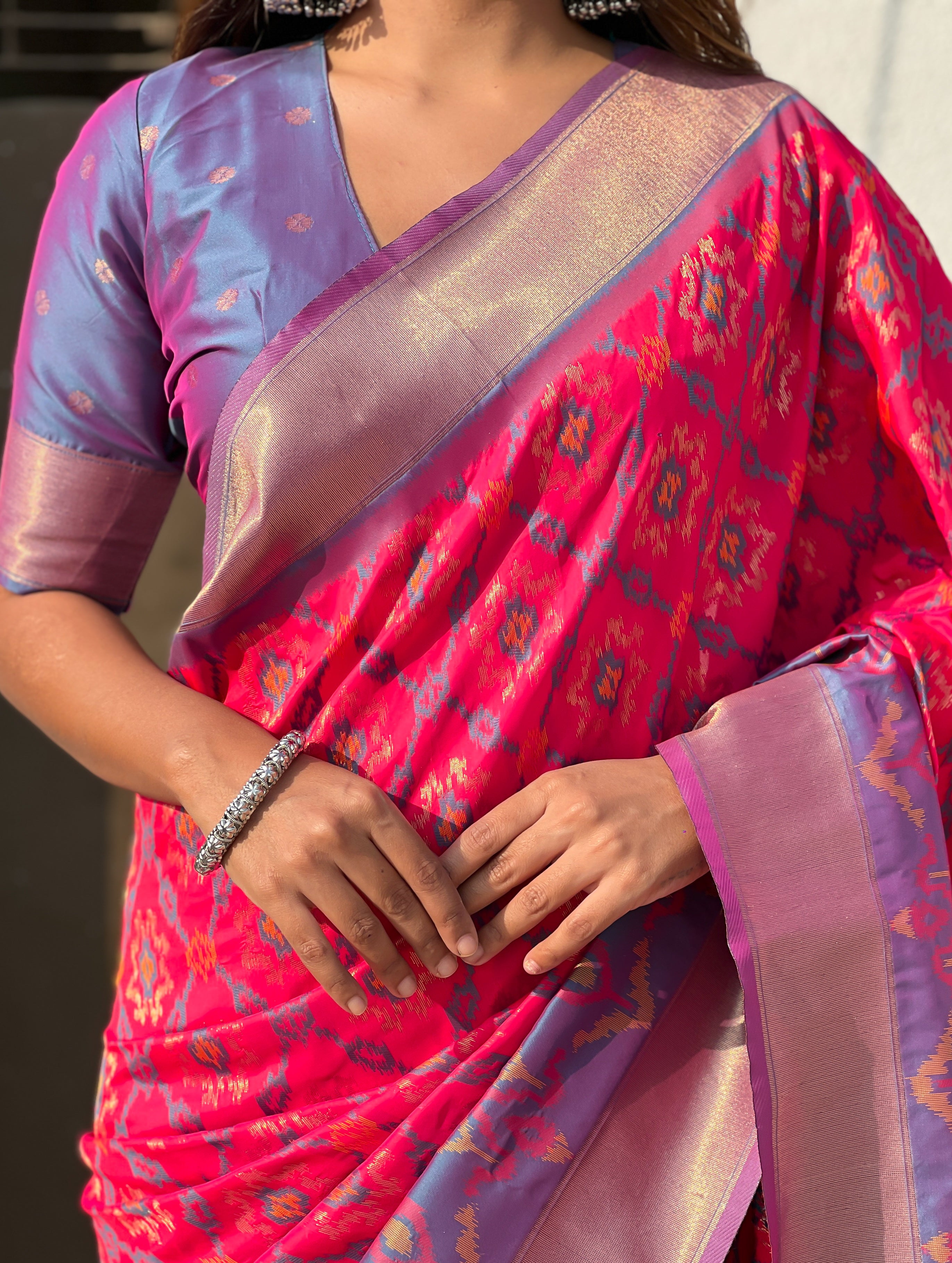 Pink Woven Meenakari Ikkat Designer Patola Silk Ceremonial Saree