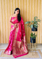 Pink Woven Paithani Designer With Bandhej Printed Beautiful Ceremonial Saree