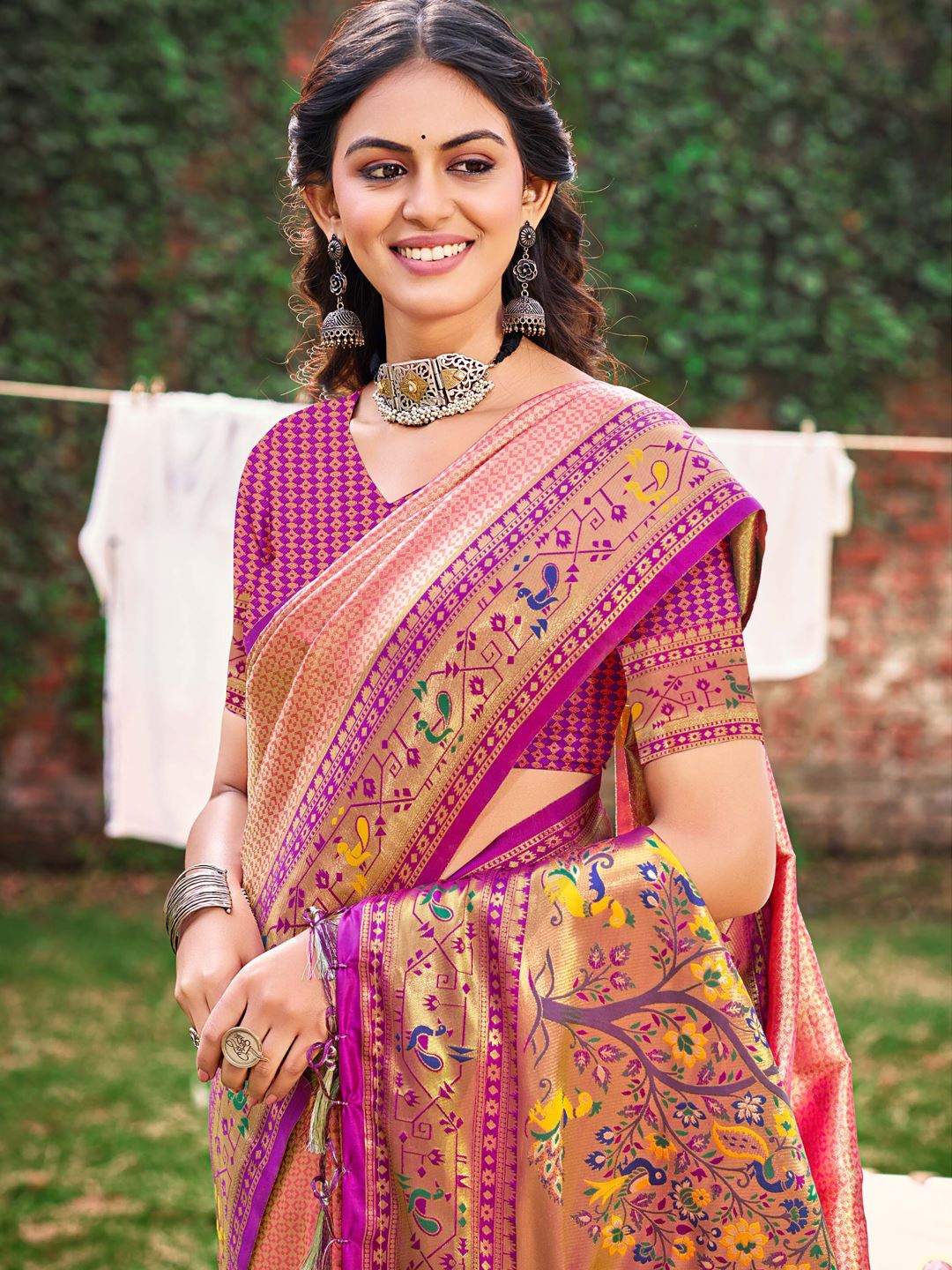 Pink and Purple Classic Paithani Silk Saree