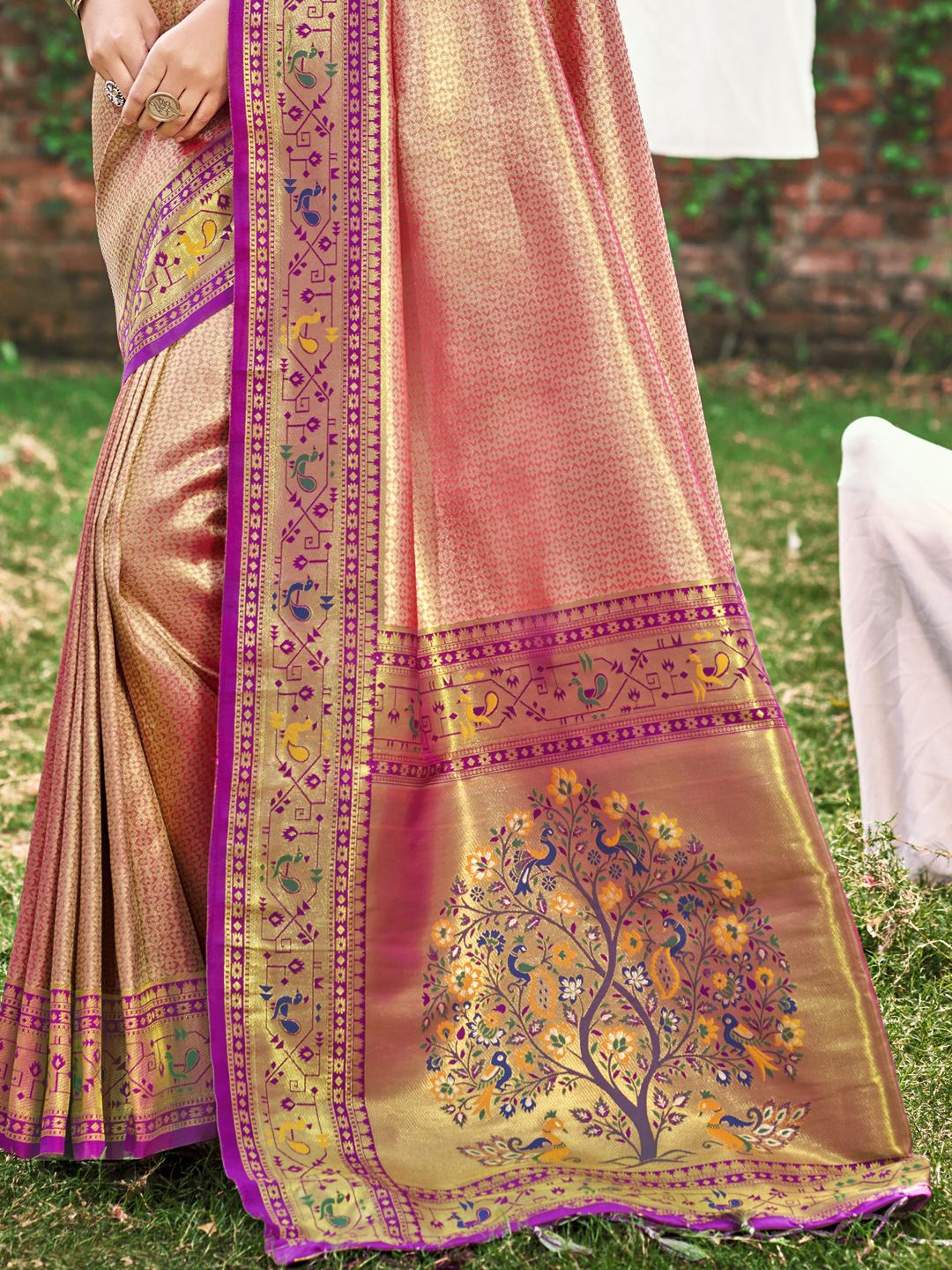 Pink and Purple Classic Paithani Silk Saree