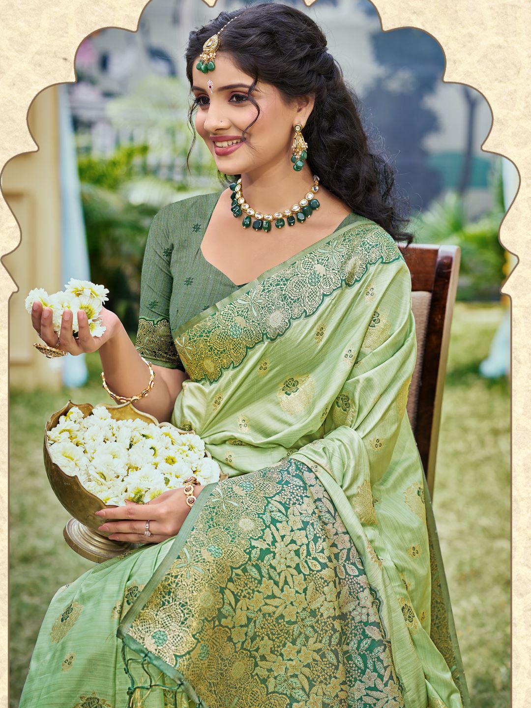 Pista Color Classic Banarasi Silk Saree