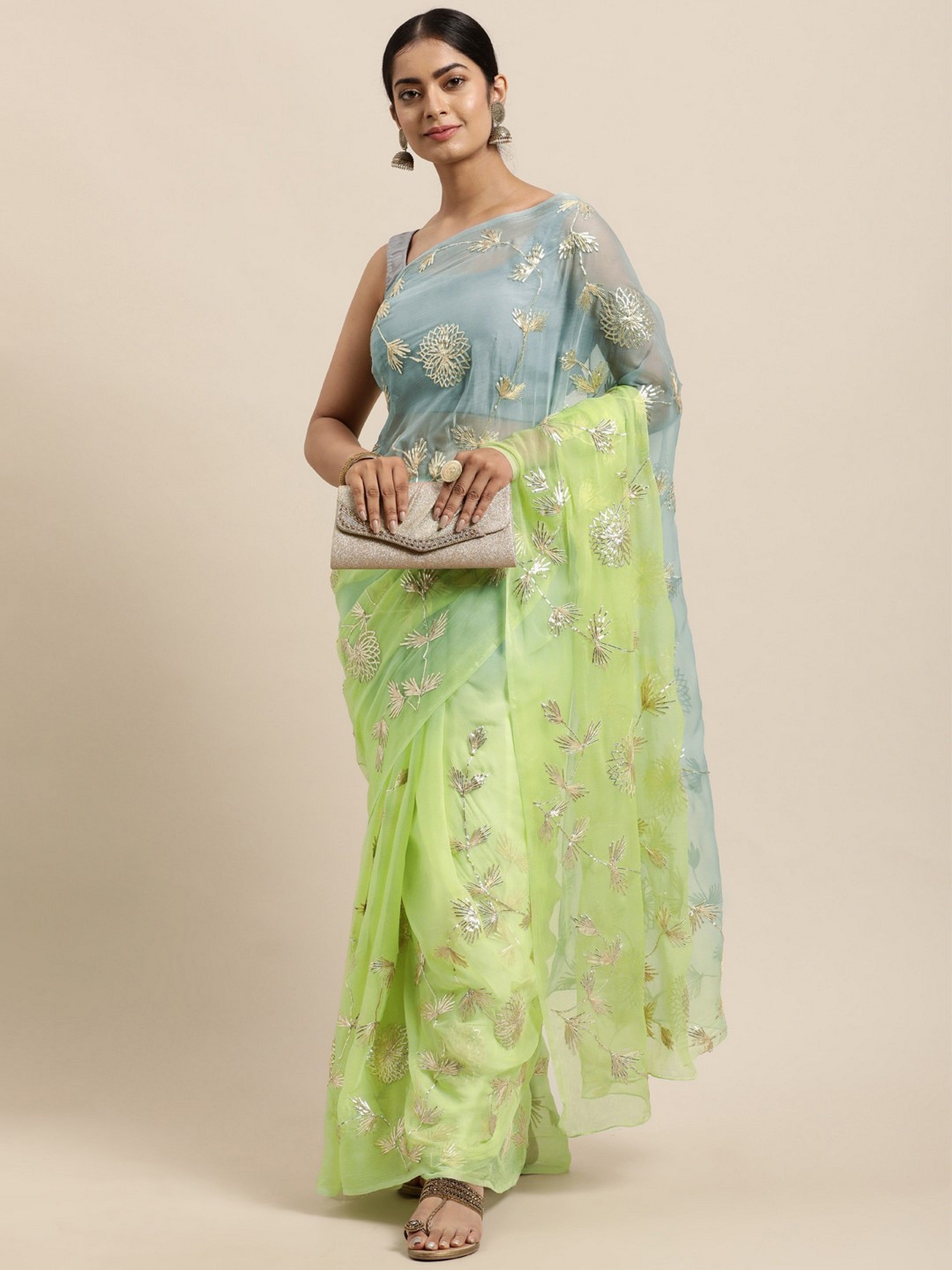 Pista Girlie Organza Designer Gota Patti Work Traditional Rich Saree