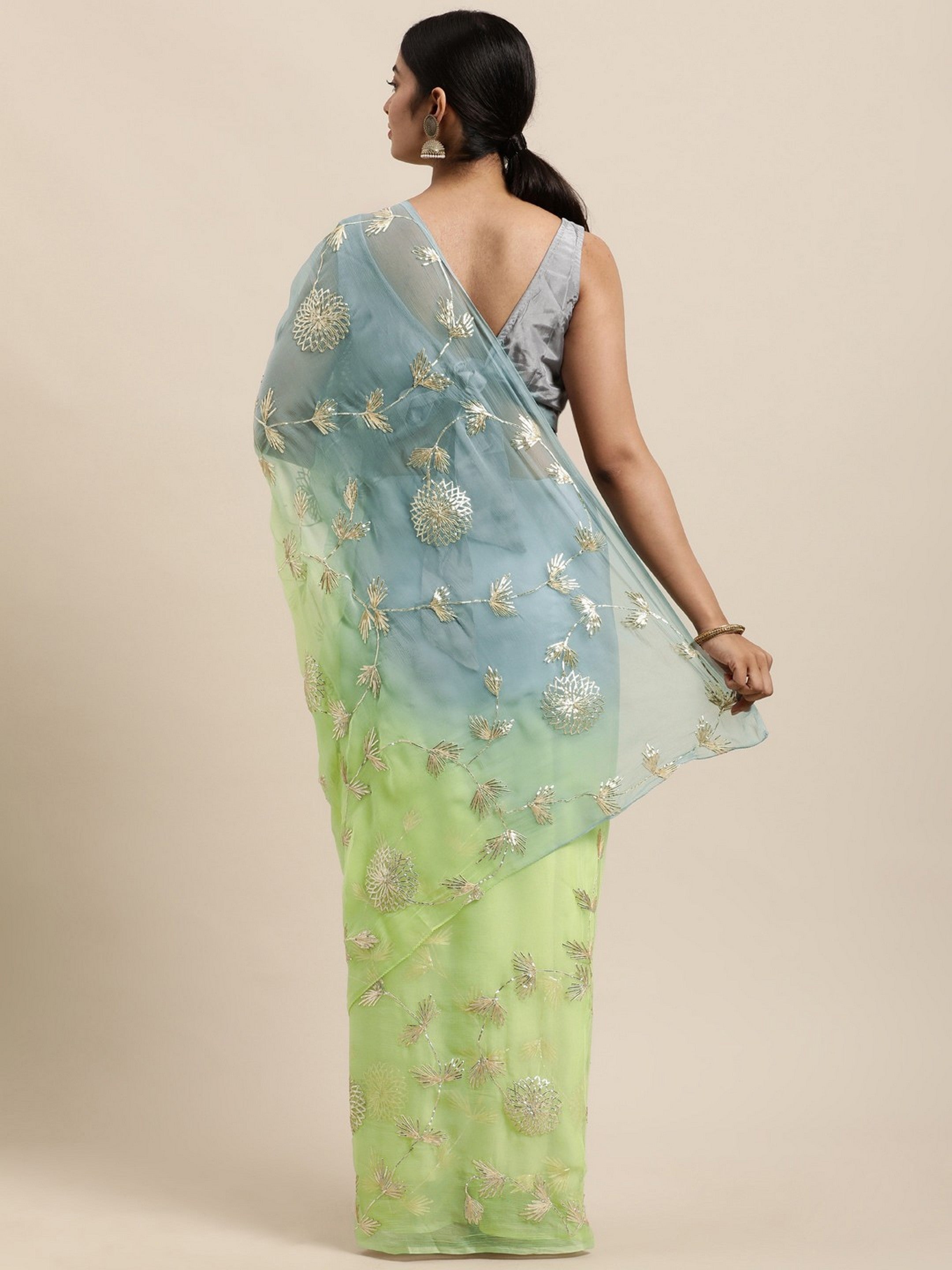 Pista Girlie Organza Designer Gota Patti Work Traditional Rich Saree