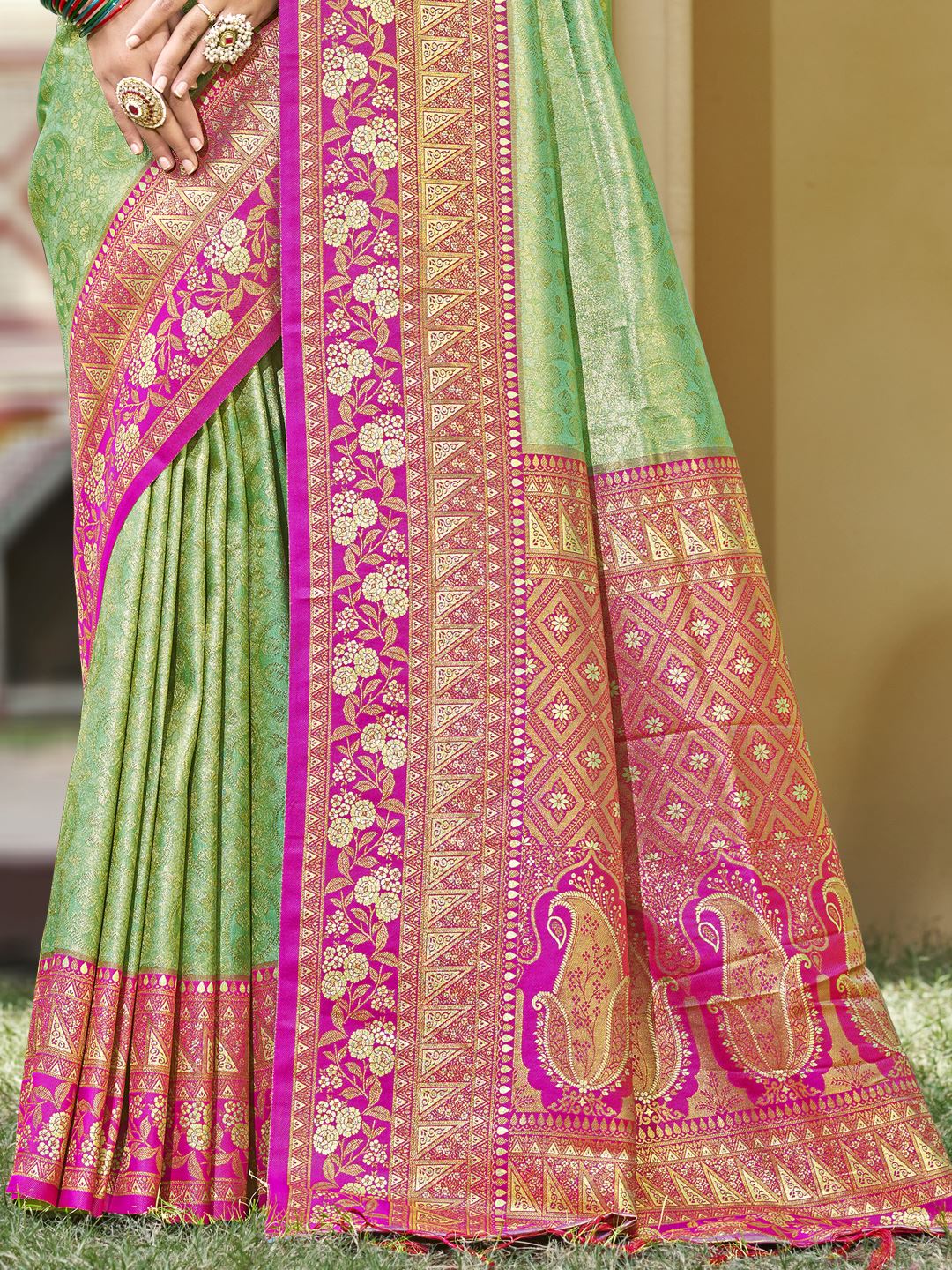 Pista Green Color Banarasi Silk Festive Wear Weaving Saree