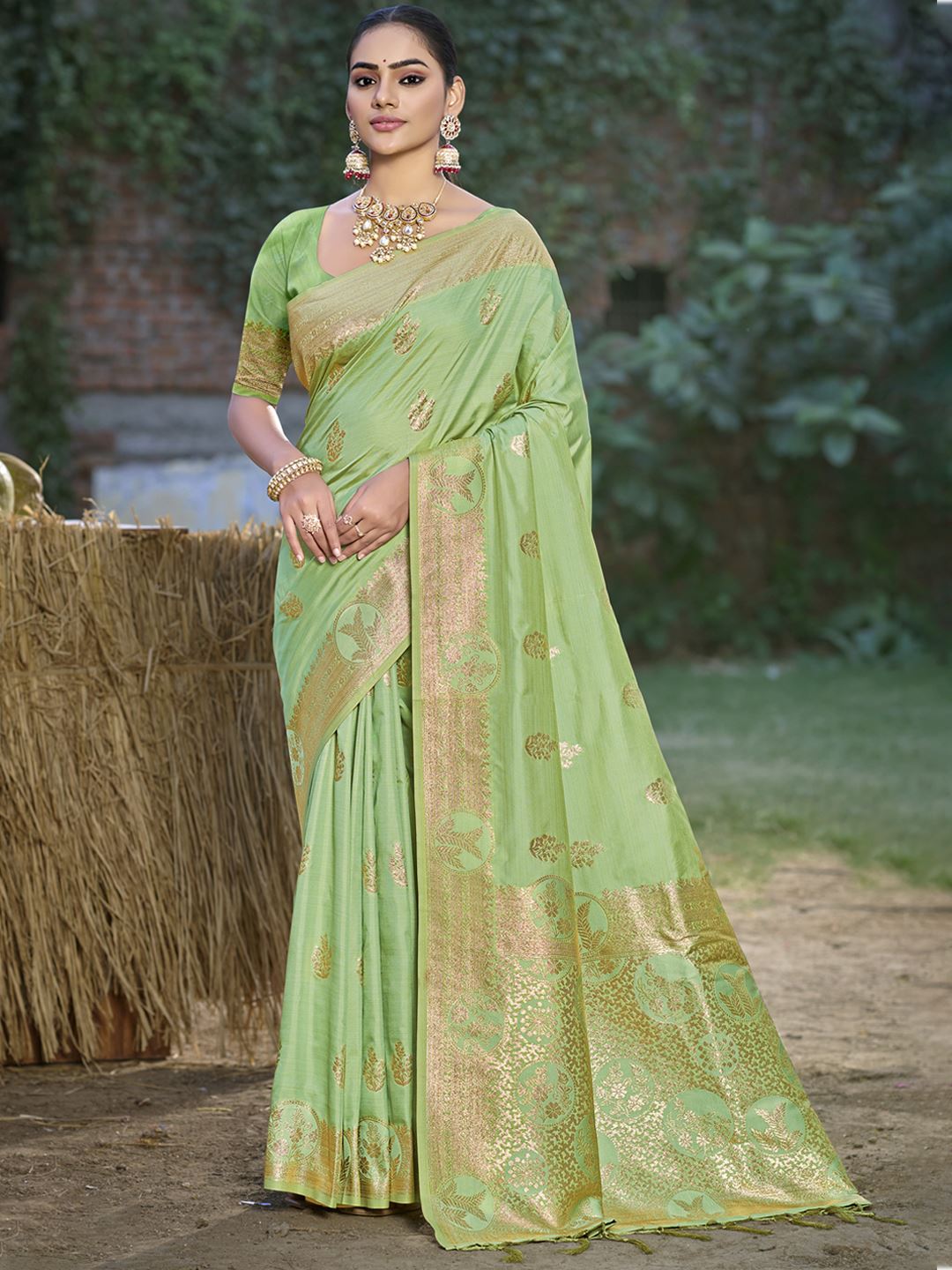 Pista Green Color Banarasi Silk Traditional Wear Saree
