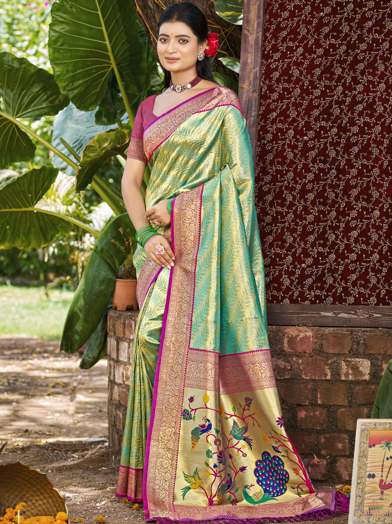 Pista Green Kanjivaram Silk Saree With Classic Drape and Refined Beauty