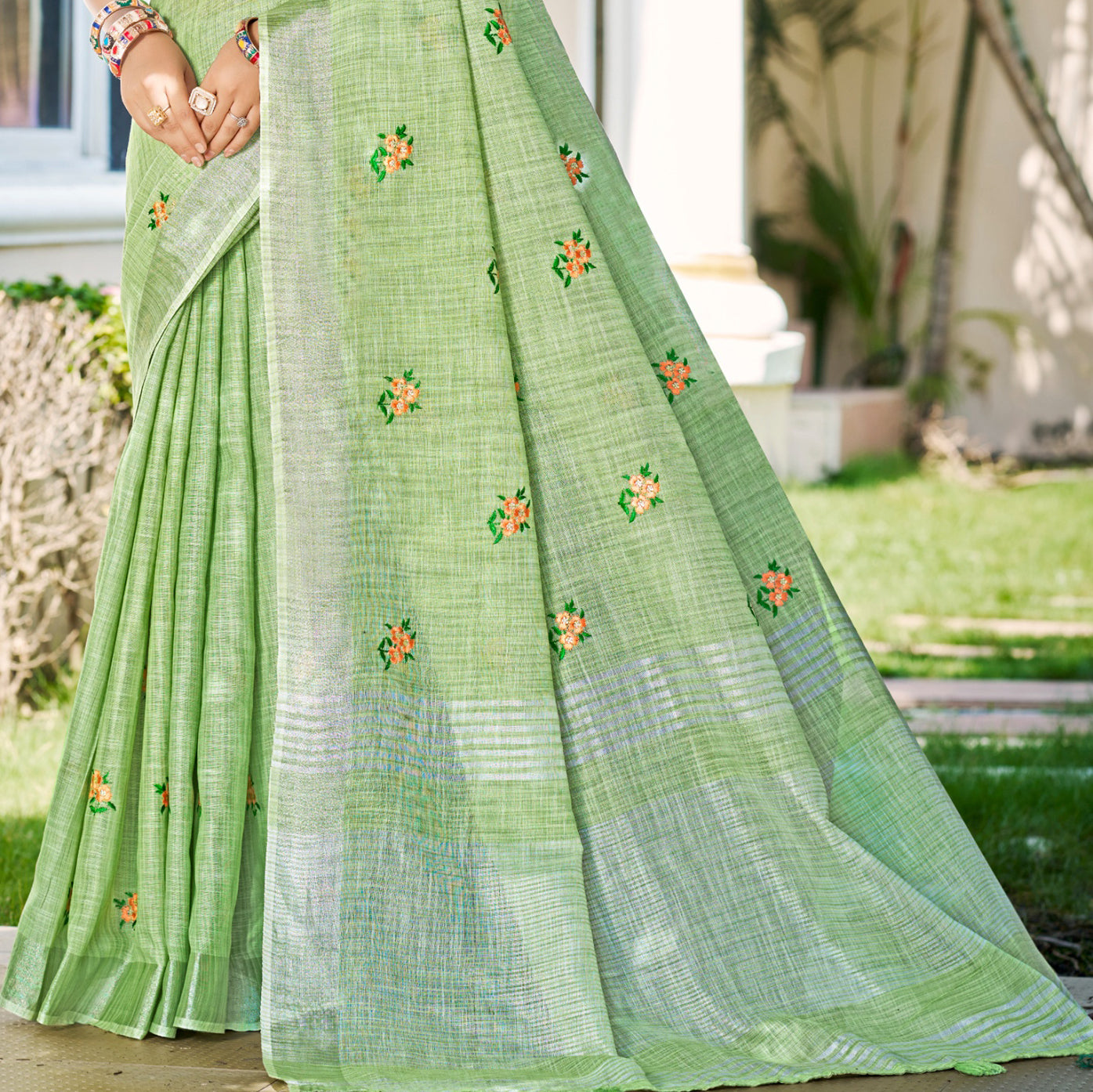 Pista Green Linen Saree With Understated Luxury and Comfort