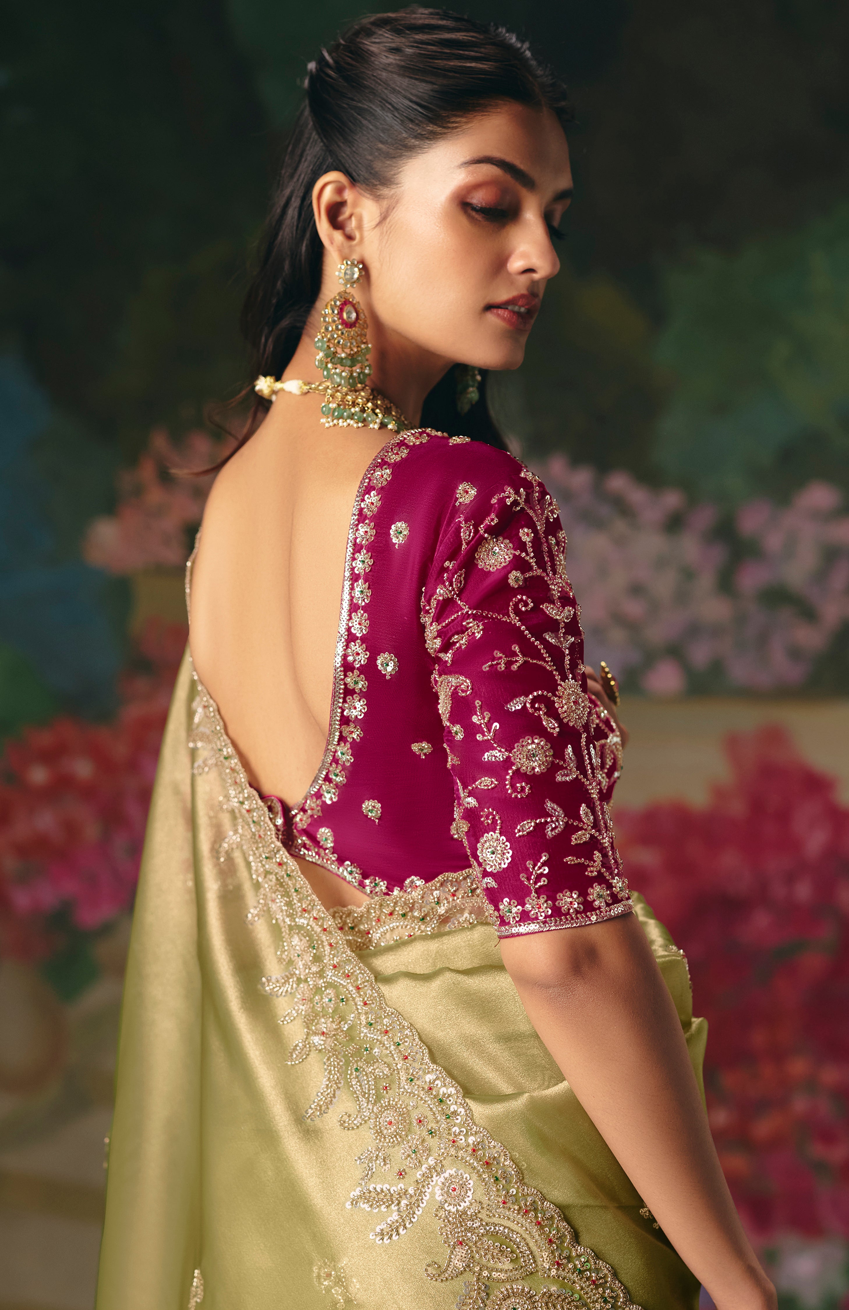 Pista Green Saree With  Heavy Designer Embroidery, Sequince, Stone, With Beads Work