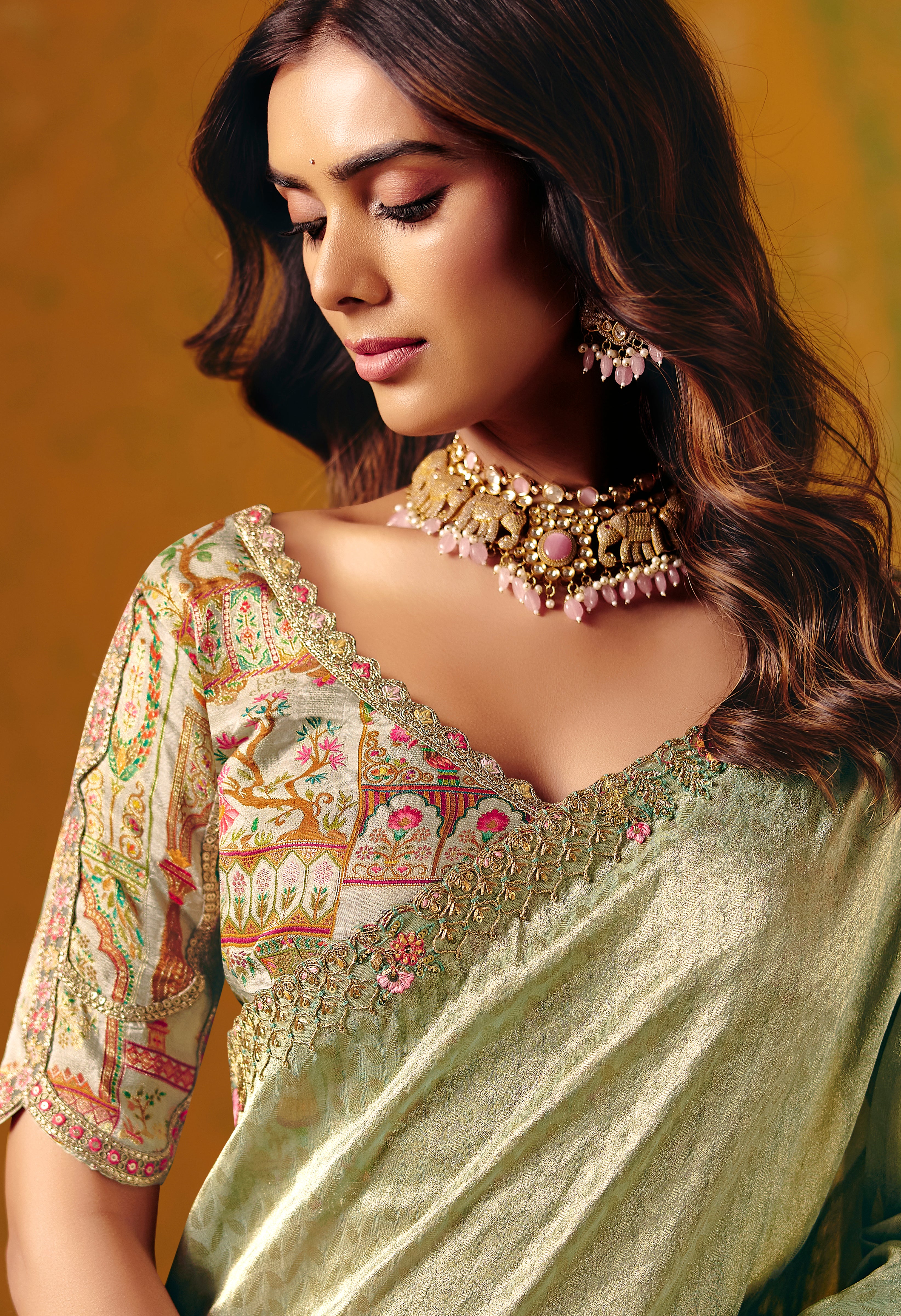 Pista Green Saree With  Zari Weaving With Fancy Work Border