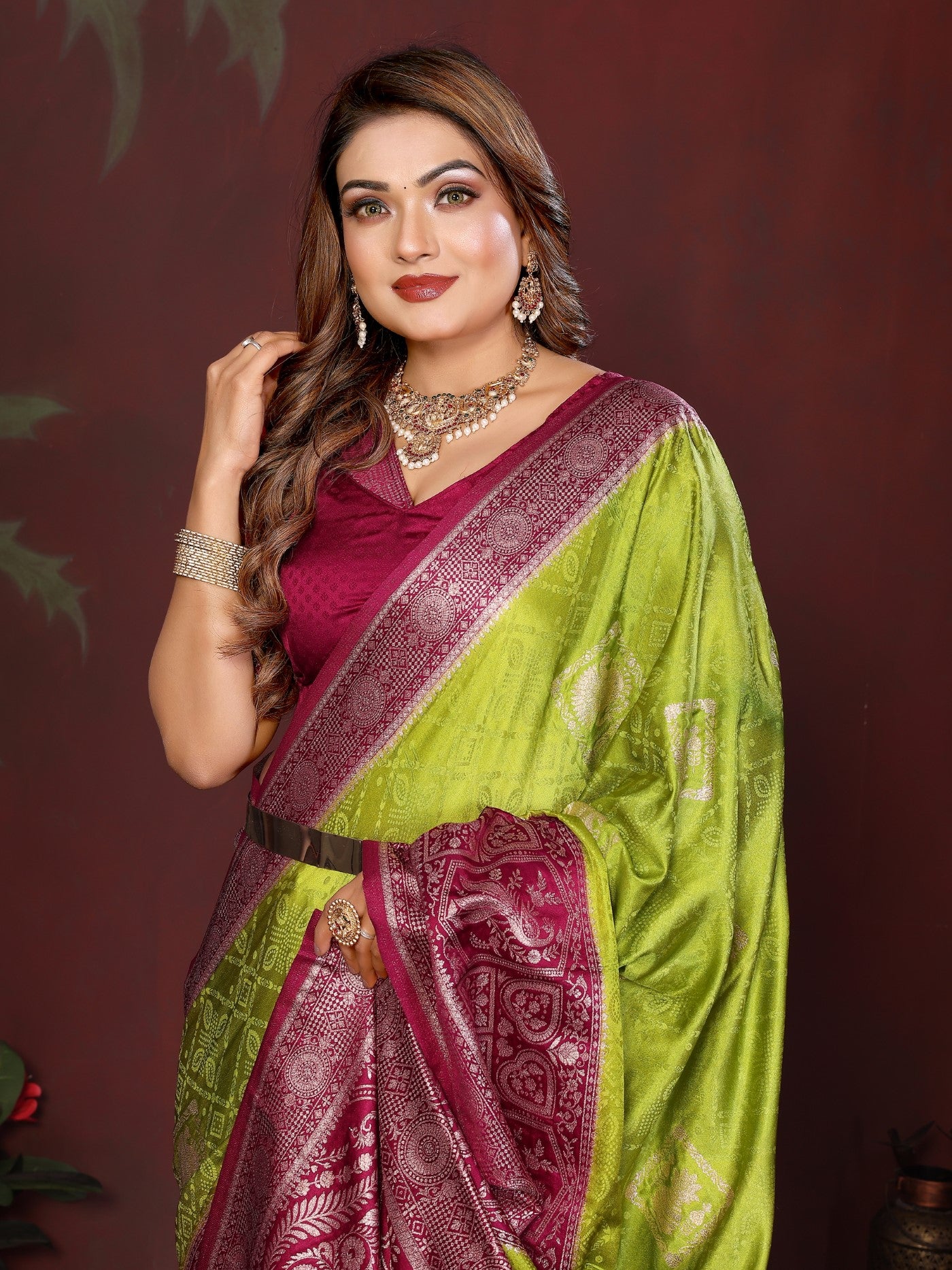 Pista Green Satin Silk Saree With Elegant Zari Butta Designs