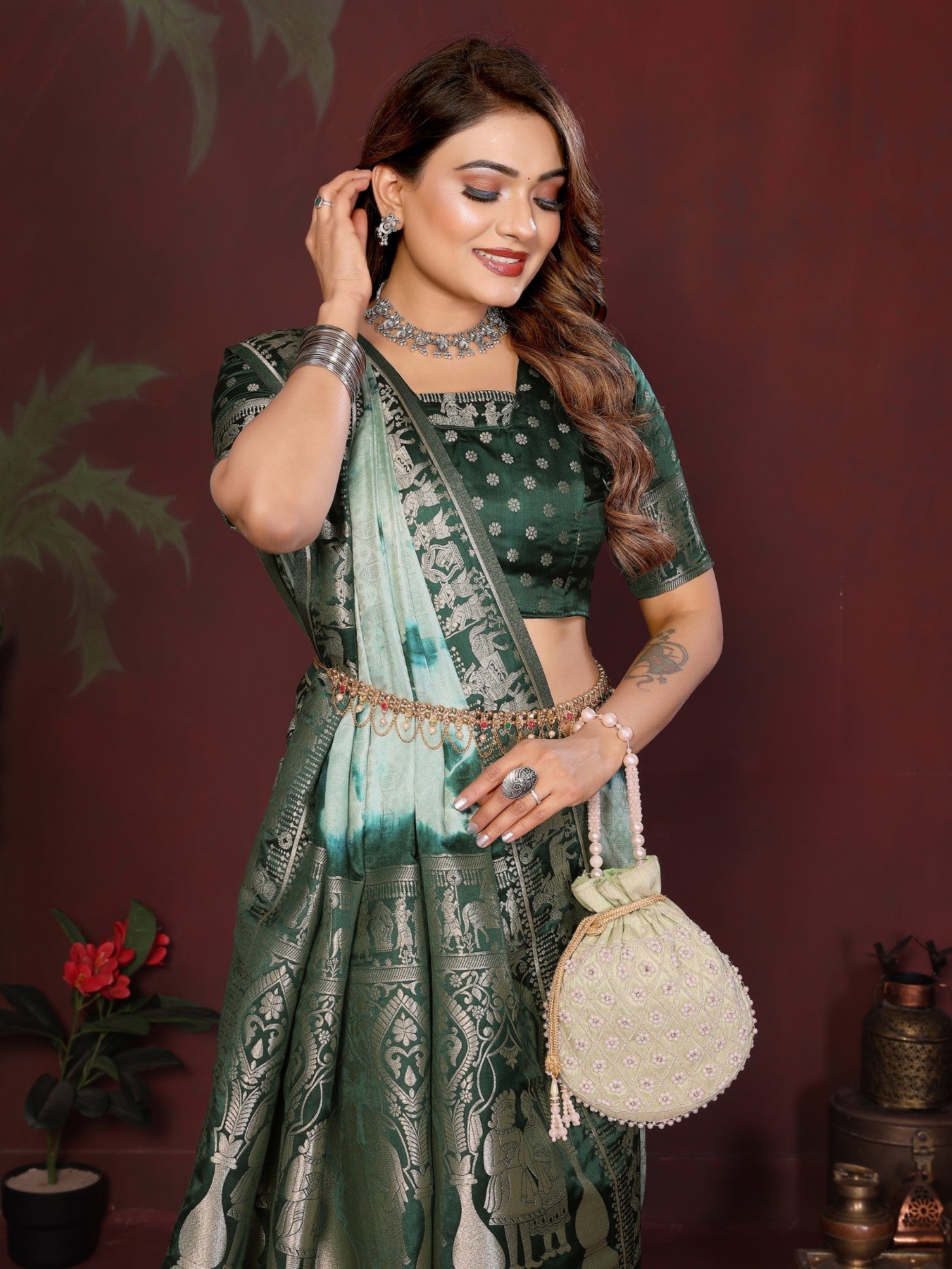 Pista Green Soft Satin Silk Saree With Classic Sibory Zari Weaving