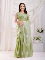 Pista Jimmi Choo Sequins Embroidery Work Ethnic Party Saree