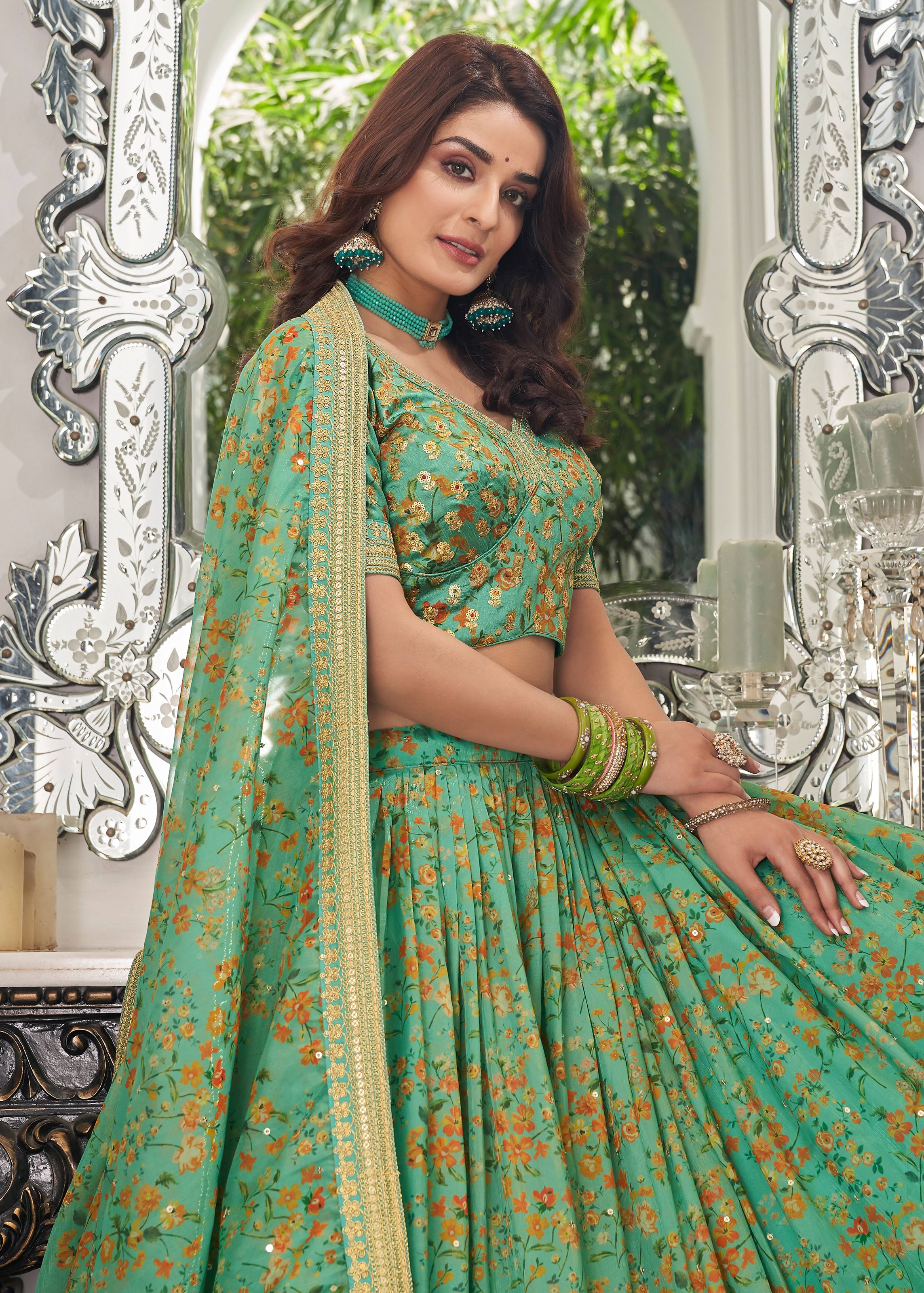 Pista Lehenga Choli With Thread, Zari, Dori And Sequins Embroidery Work