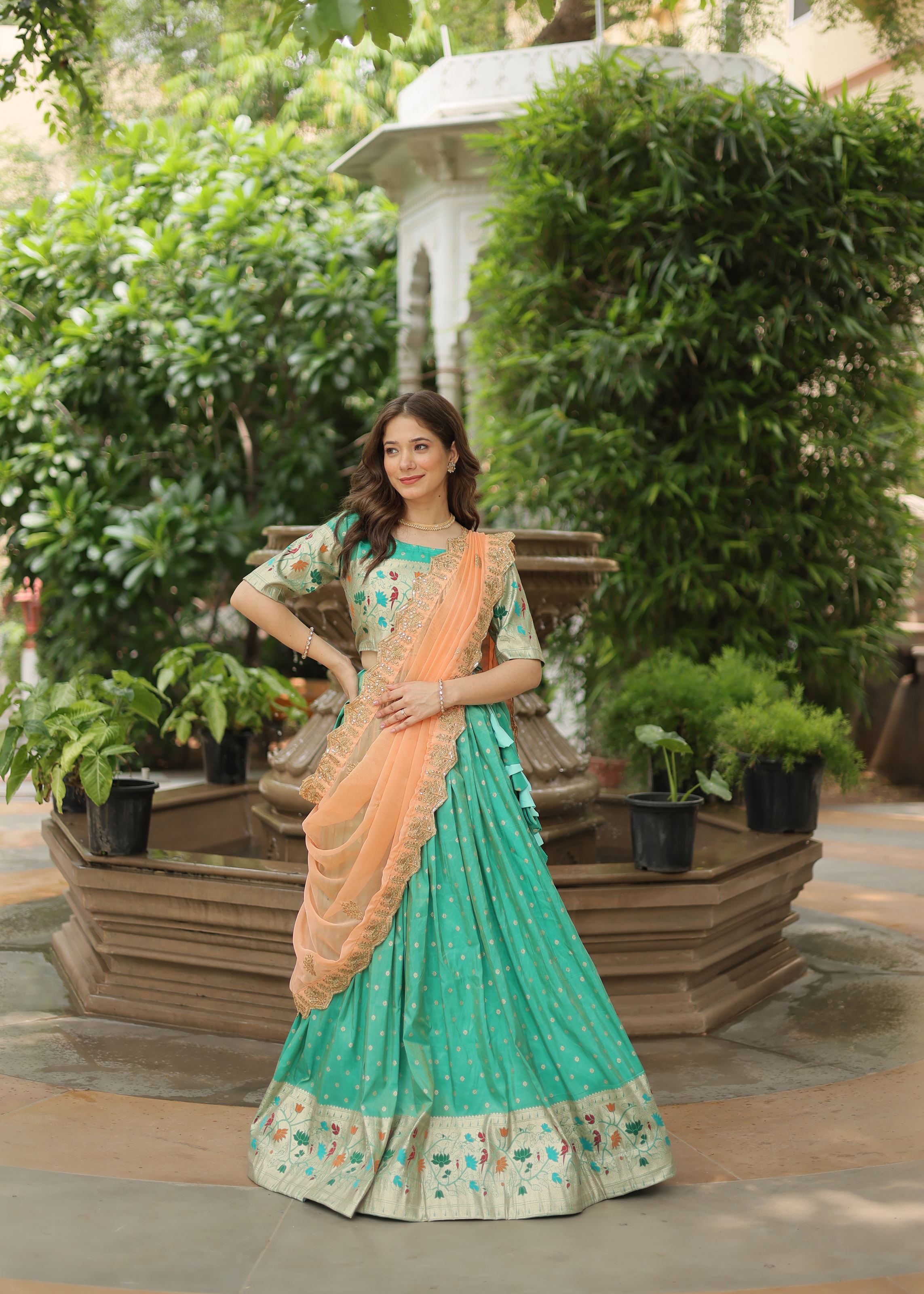 Pista Lehenga Choli with Heavy Meena Weaving work