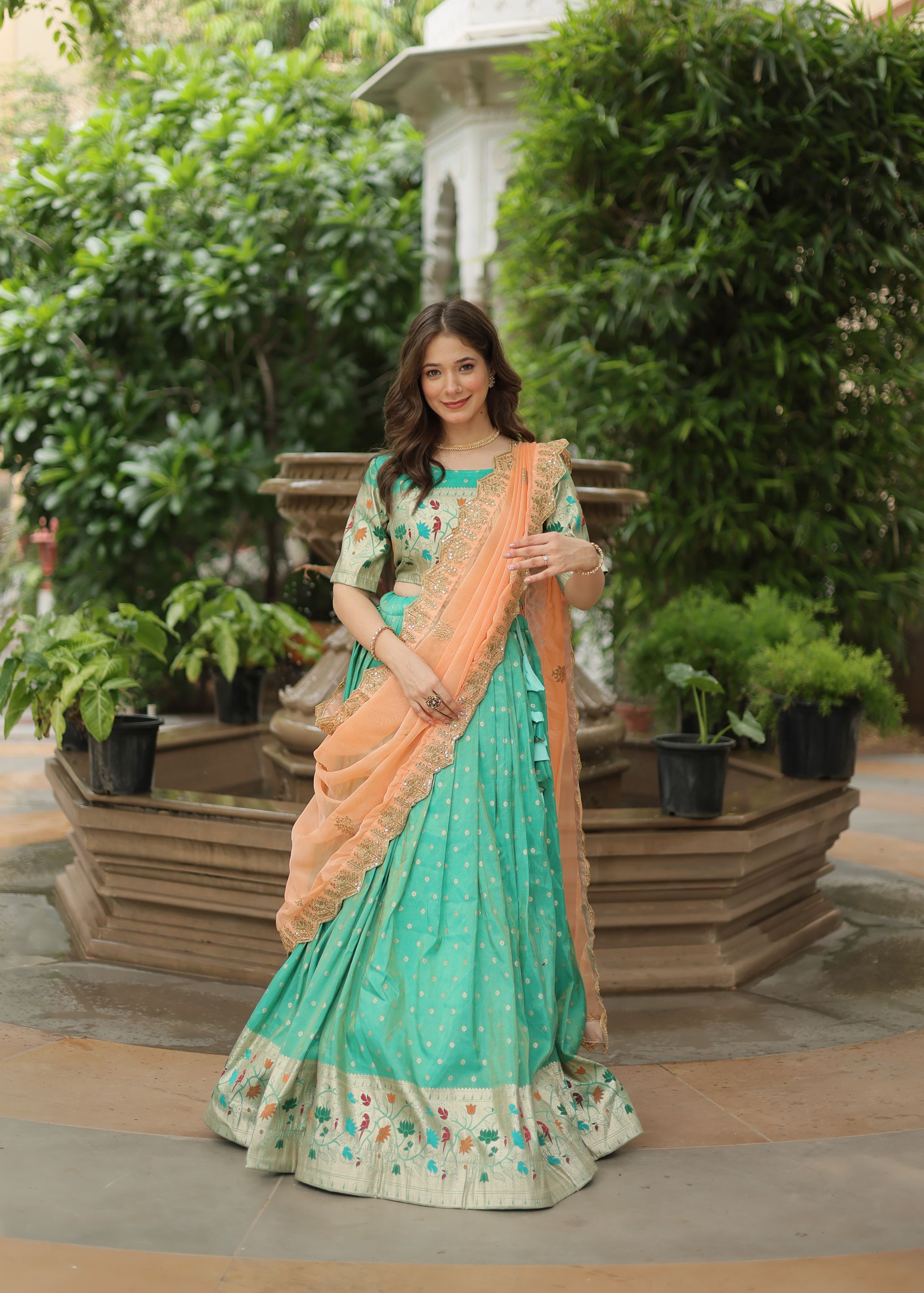 Pista Lehenga Choli with Heavy Meena Weaving work