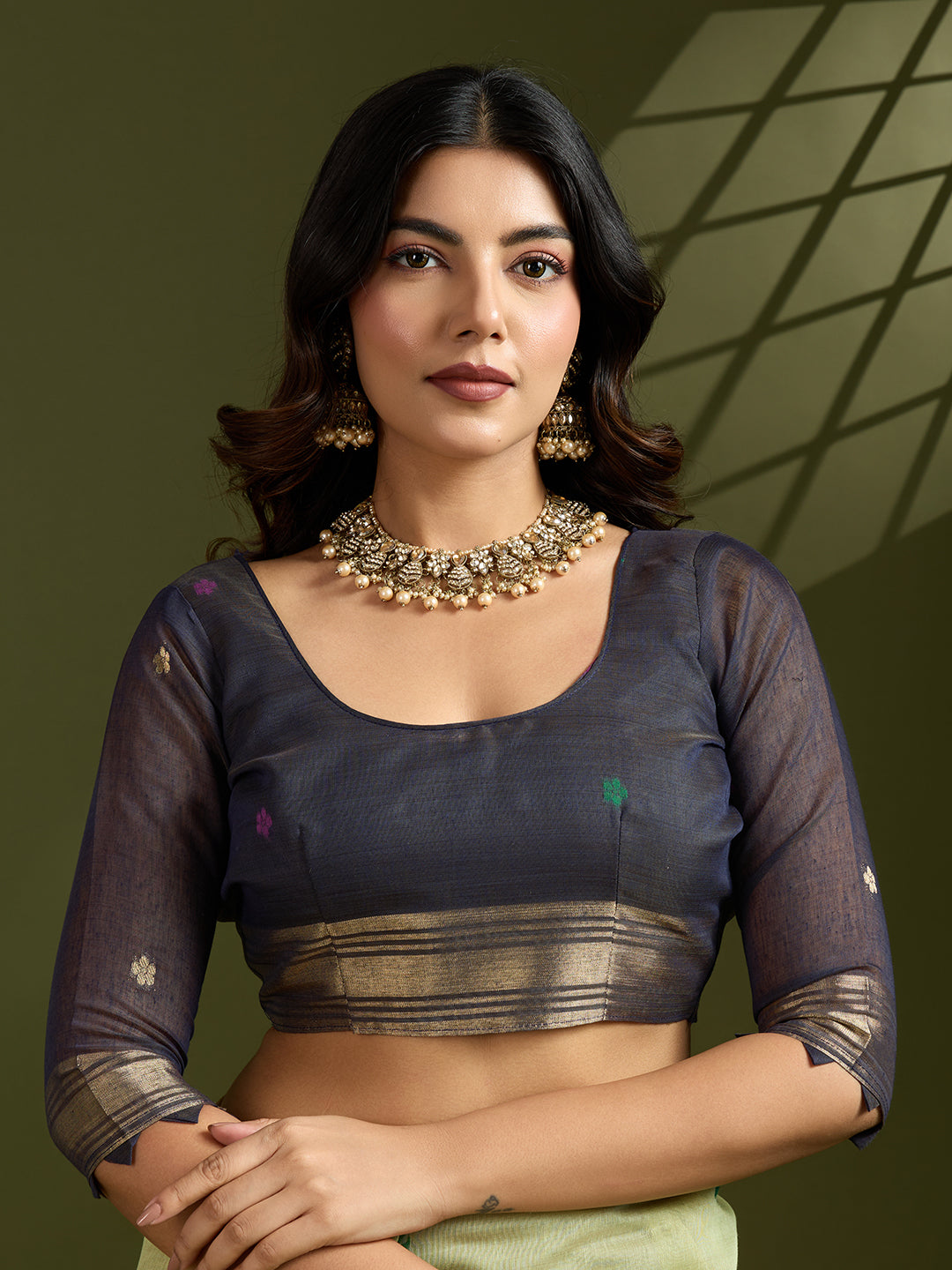 Pista Muga Cotton Saree with Flower Butti and Paithani Pallu