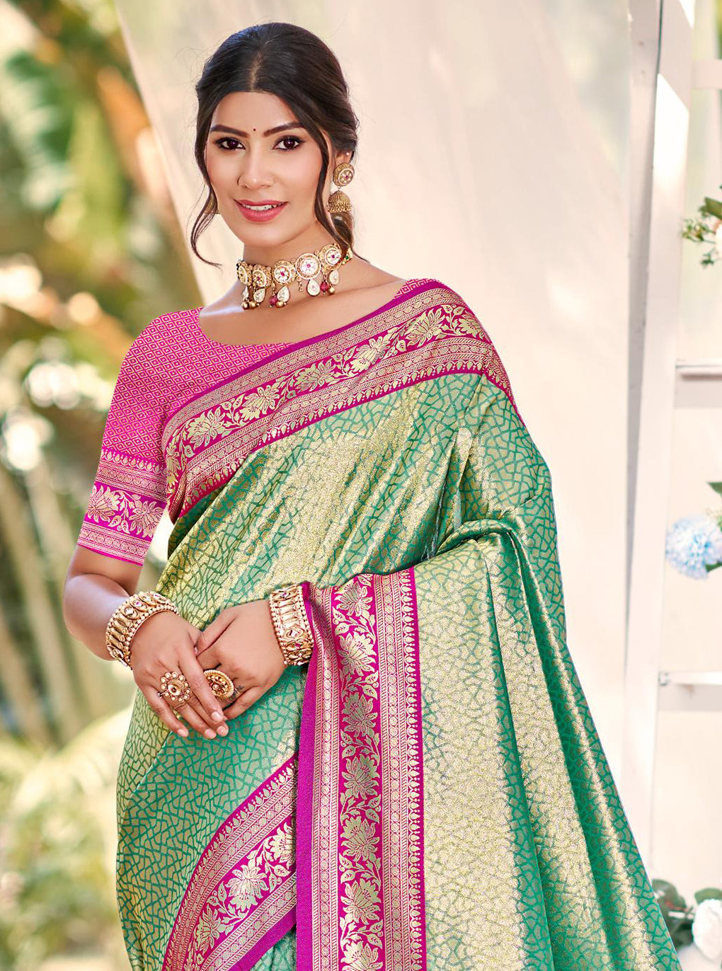 Pista Multi Color Kanjivaram Silk Saree With Effortless Style and Everyday Grace