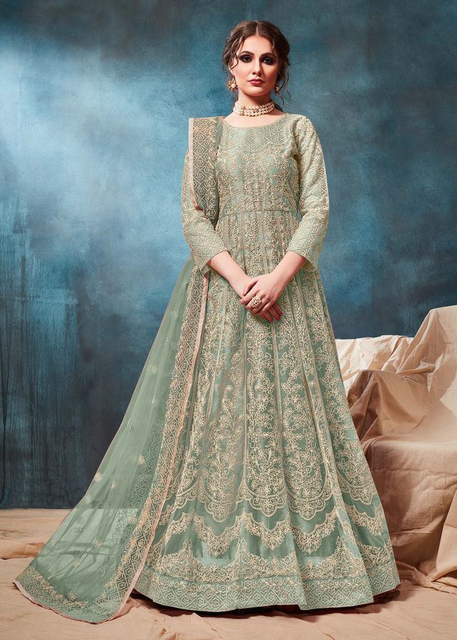 Pista Net Embroidered  Anarkali Suits