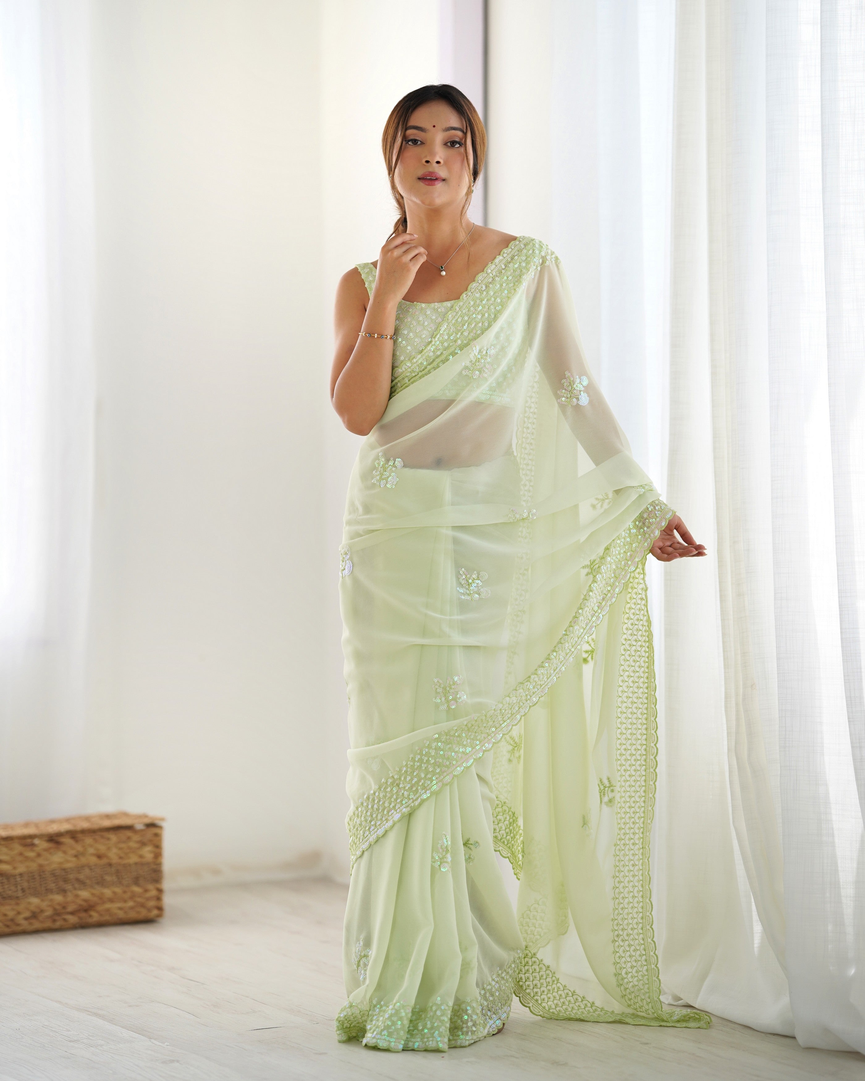 Pista Smart And Sparkling Bollywood Party Style Sequins Work Saree