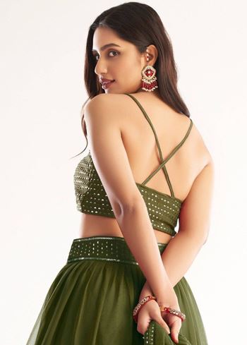 Precious Mehendi Green Georgette Lehenga Choli With Net Dupatta