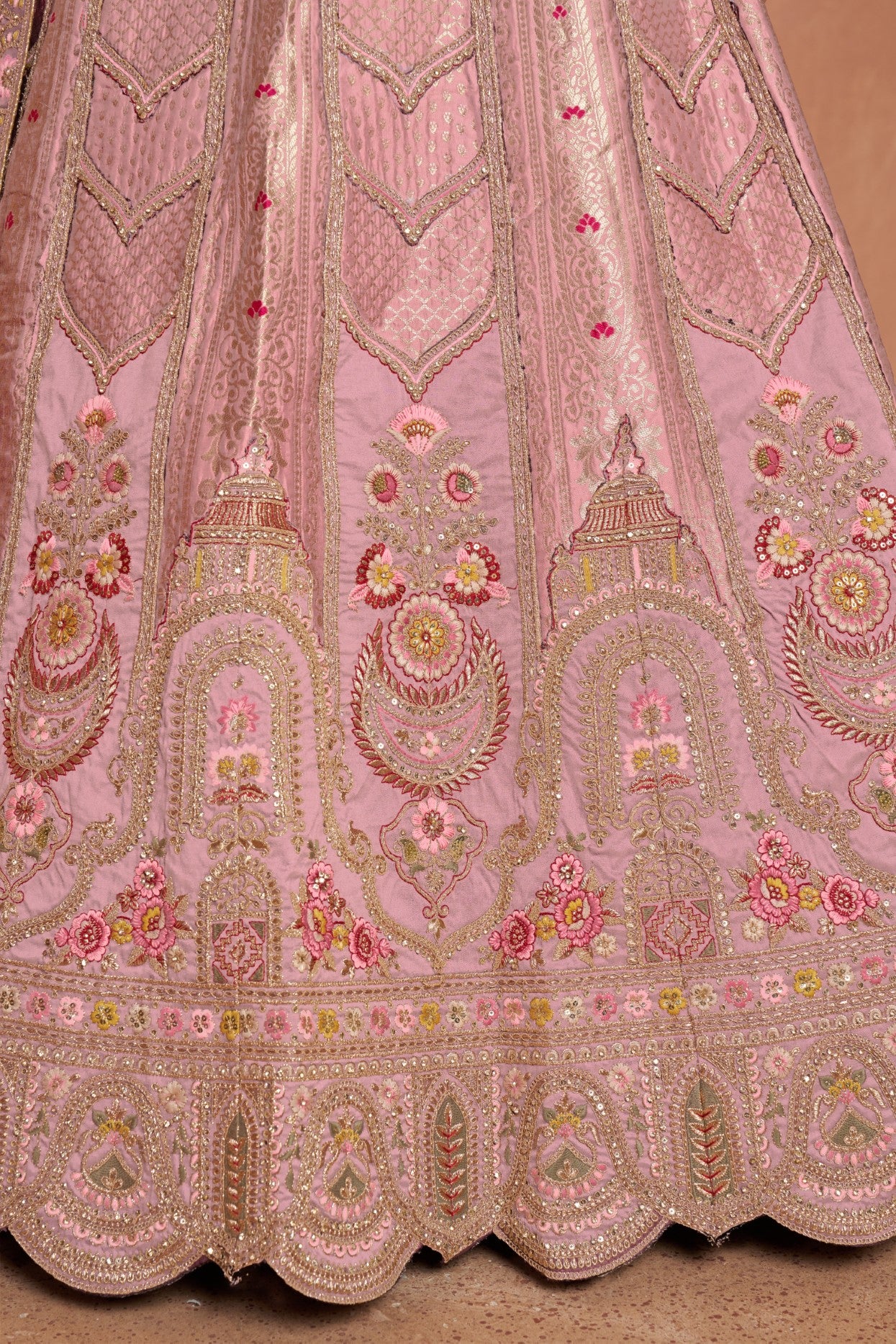 Premium Pink Banarasi Silk Bridal Lehenga Choli with Pastel Elegance