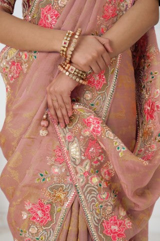 Pretty Peach: Multicolor Embroidery With Blooming Floral Designs