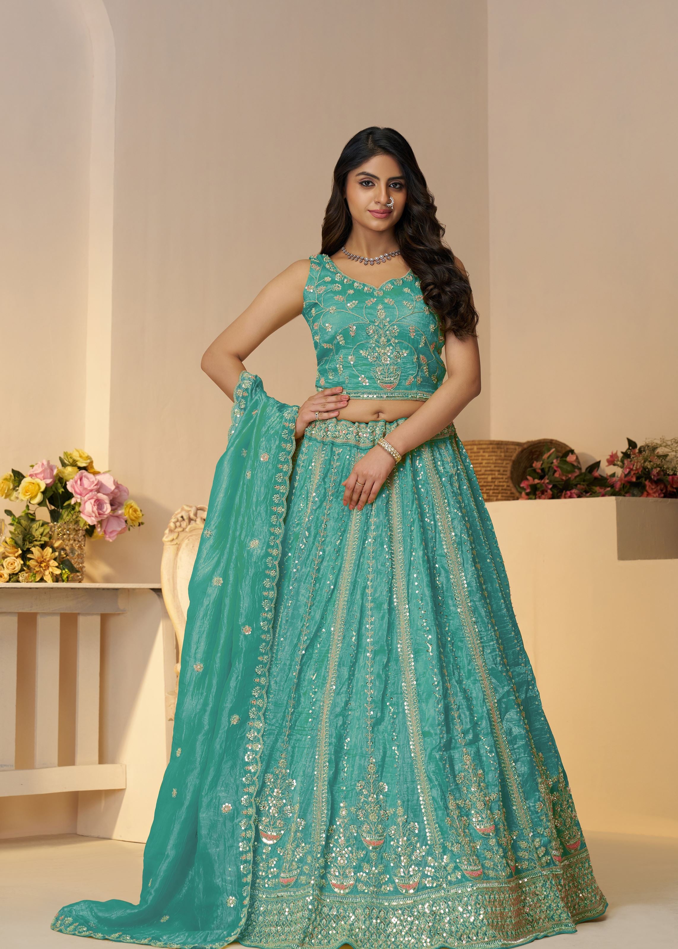 Pretty Pink Silk Intricate Paisley Motifs Traditional Embroidered  Wedding Lehenga
