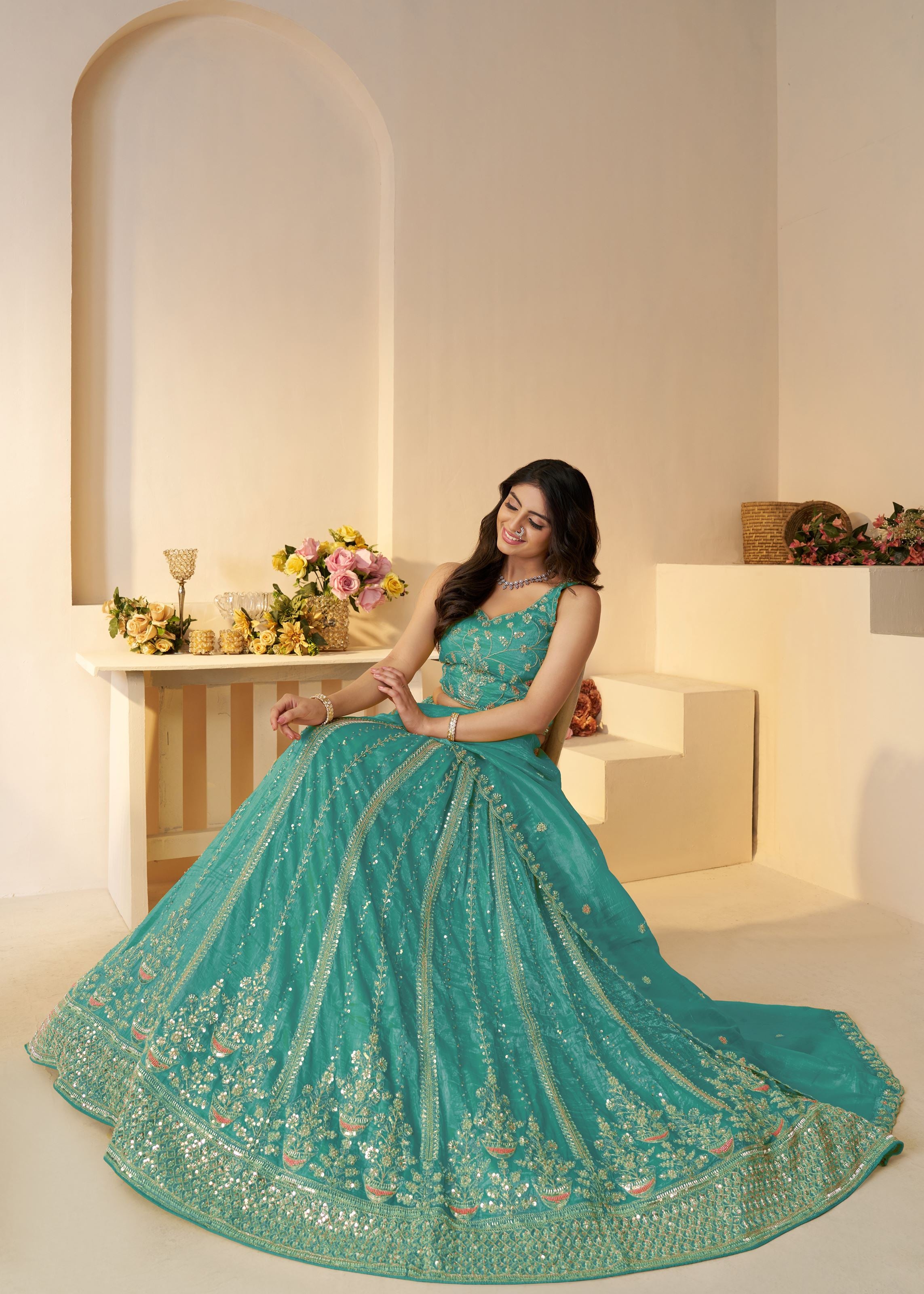Pretty Pink Silk Intricate Paisley Motifs Traditional Embroidered  Wedding Lehenga