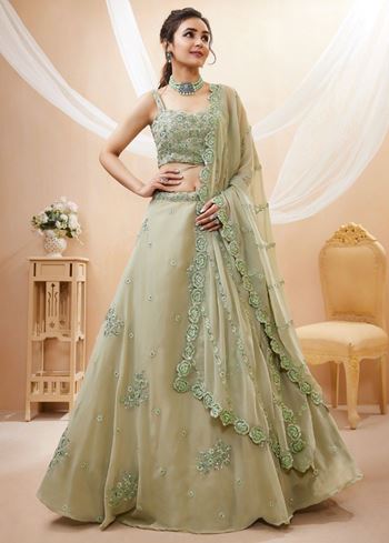 Pretty Pista Green Sequins Georgette Engagement Wear Lehenga Choli