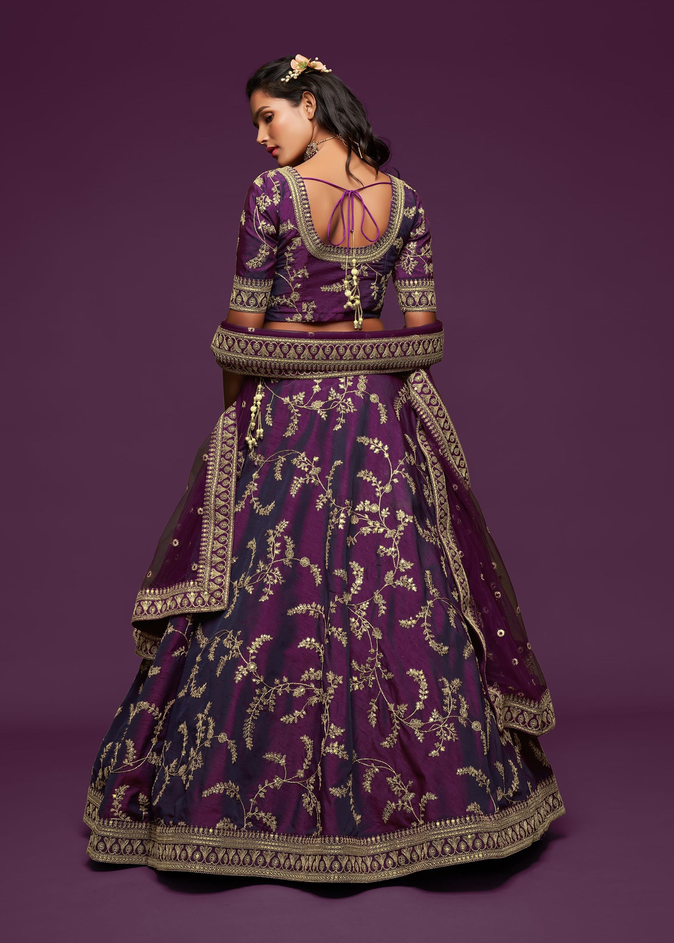 Purple Art Silk Lehenga Choli With Thread, Zari, Dori and Sequins Embroidery Work