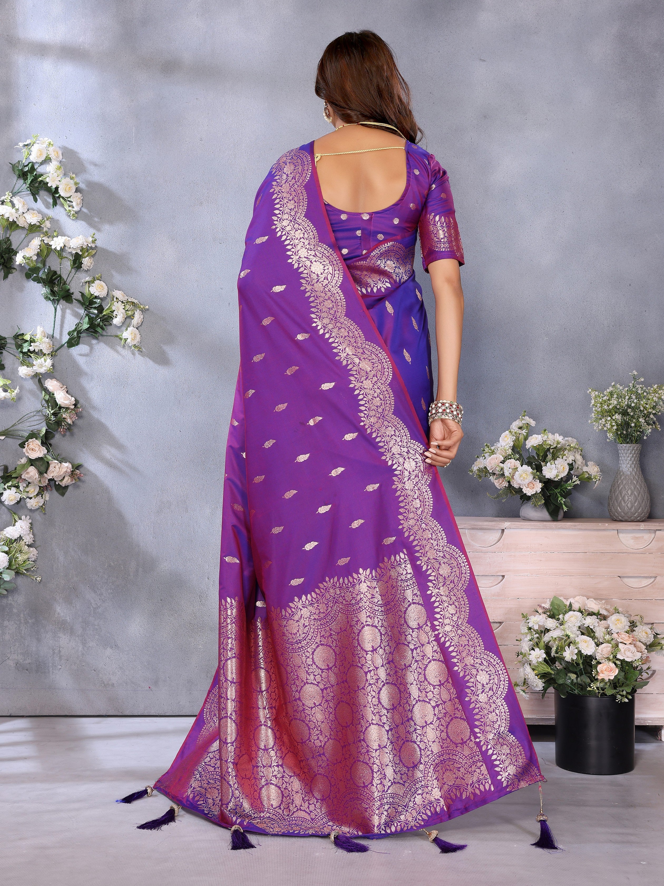 Purple Banarasi Silk Jacquard Weaving Designer Partywear Traditional Saree