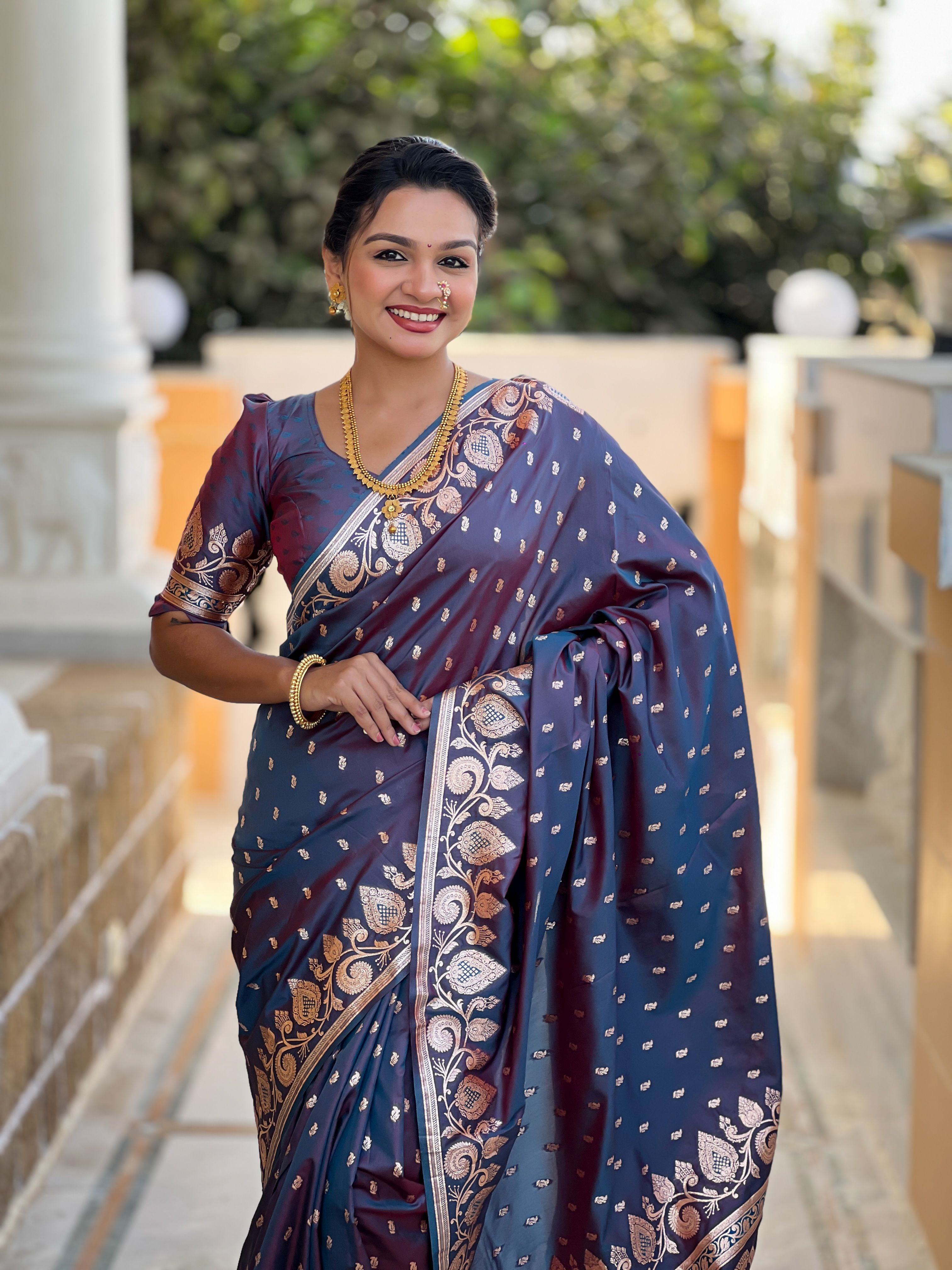 Purple Banarasi Silk Saree With Woven Jacquard Designer Partywear Saree