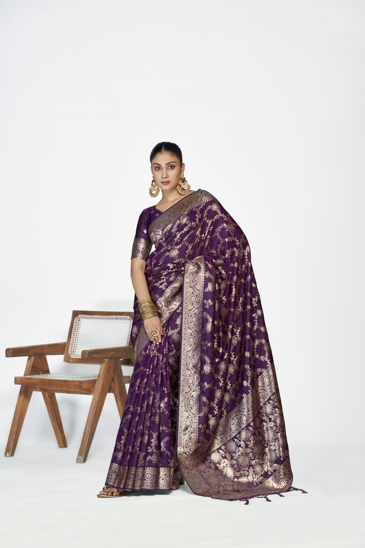 Purple Banarasi Silk Saree with Weaving