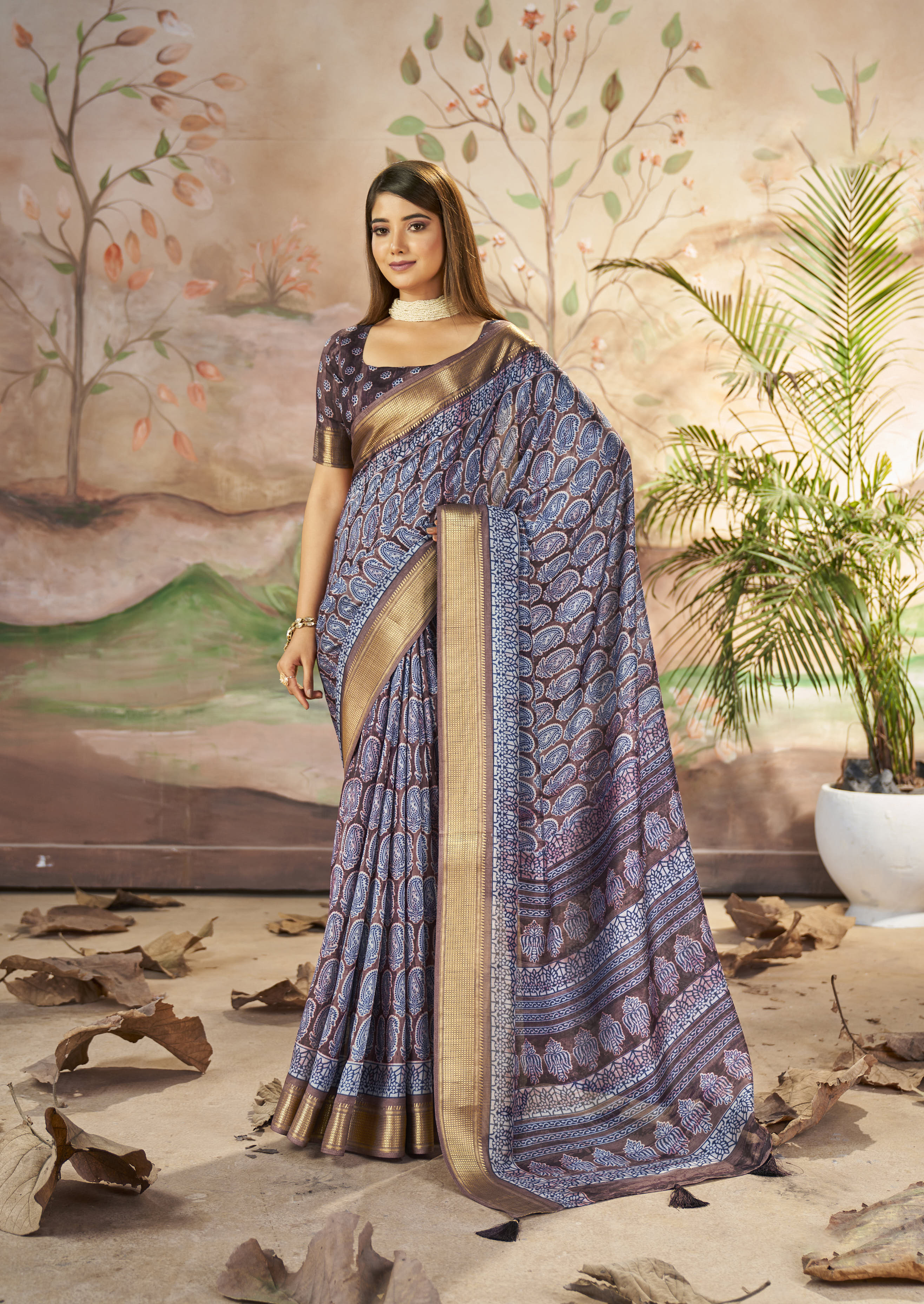 Purple Beautiful Dolla Silk Woven Border Designer With Printed Saree