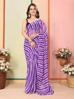 Purple Beautiful Pinted Ready To Wear Ethnic Partywear Saree