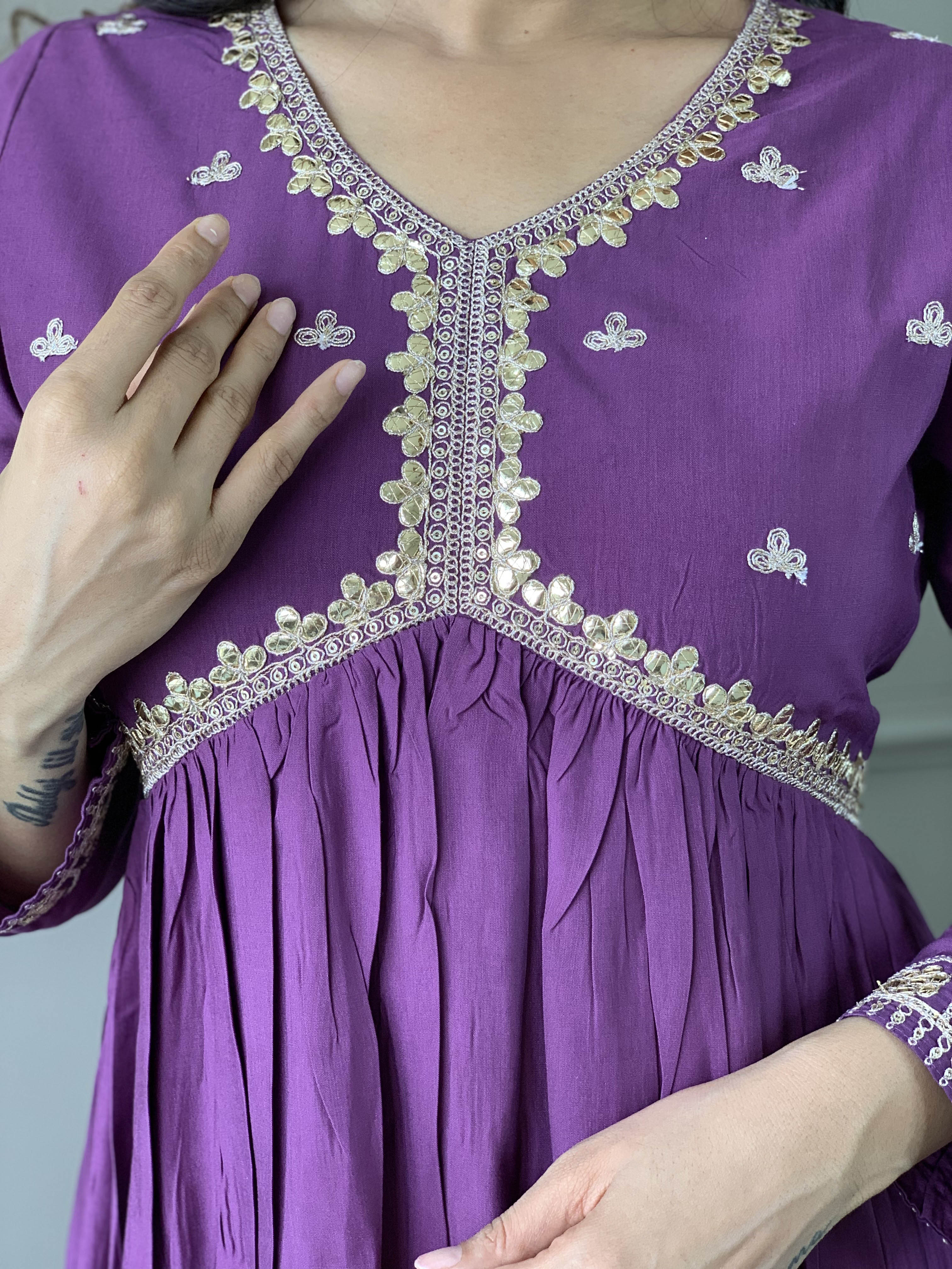 Purple Bsy Viscose Elegant Kurta Pant Set With Embroidery Work